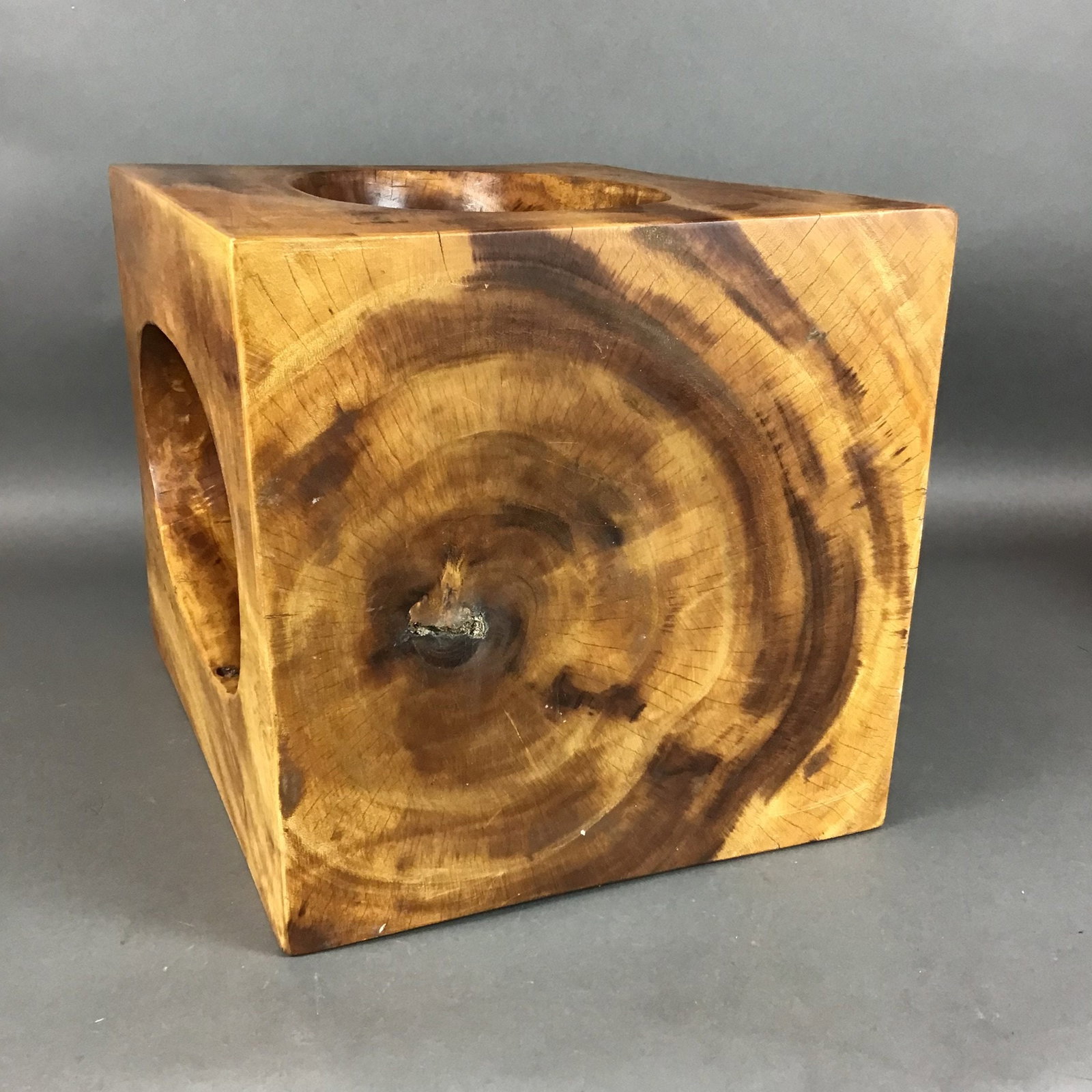 Contemporary Organic Modern Solid Wood Windows Cube Side Table - 3