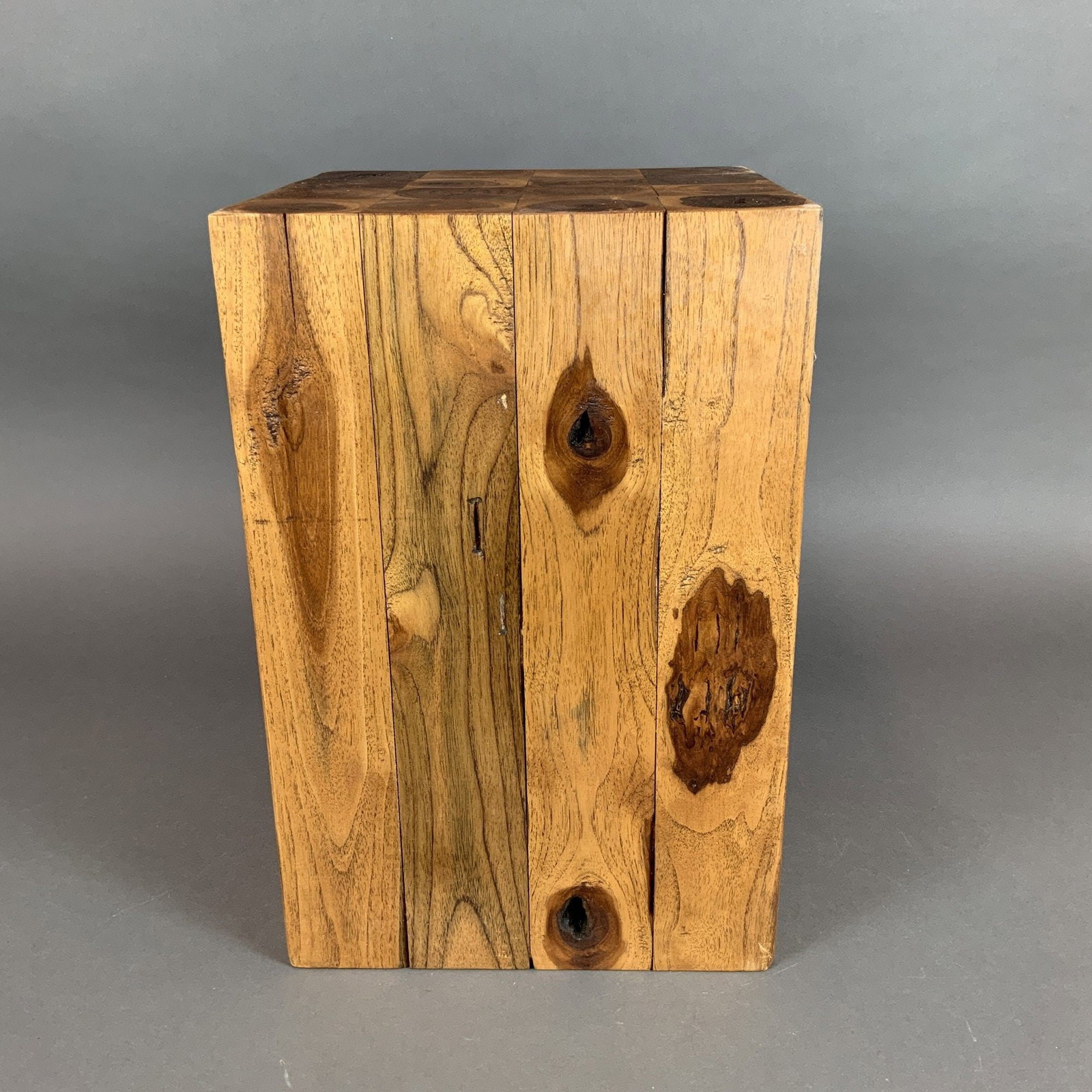 Natural Solid Wood Cube Pedestal or Side Table - 2