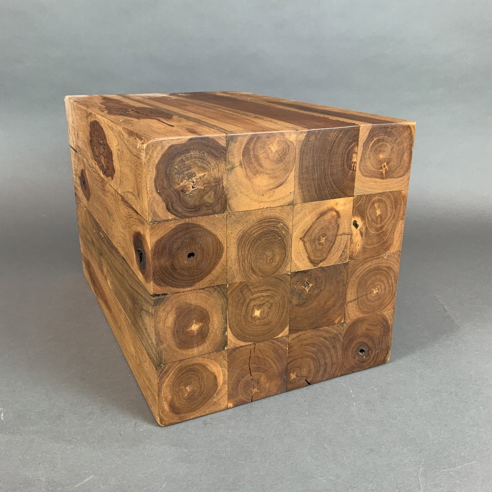 Natural Solid Wood Cube Pedestal or Side Table - 3