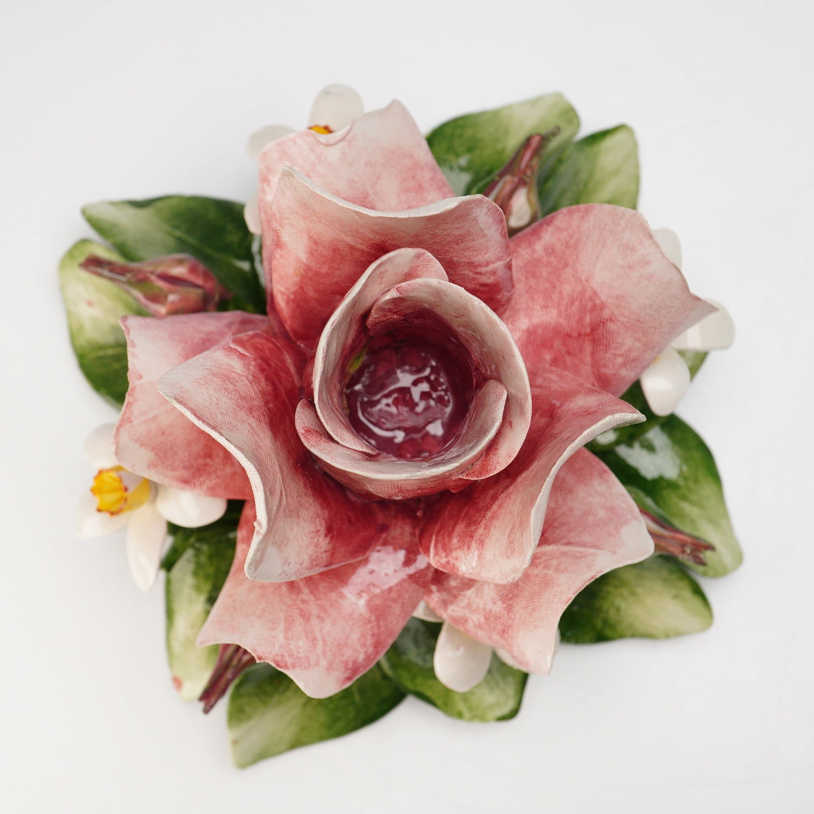 Capodimonte Pink Rose Candle Holder - 4