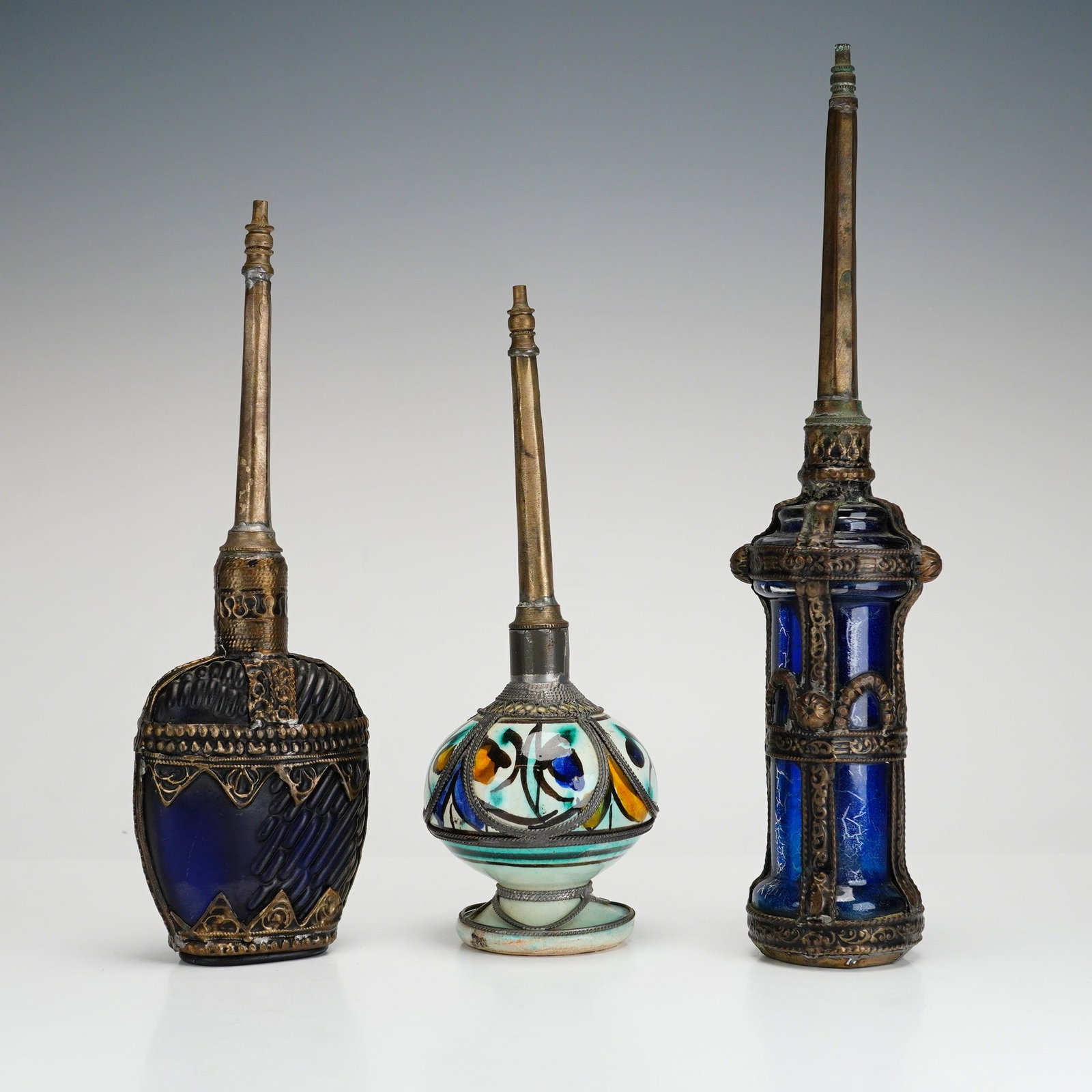 3pc North African Art Glass and Ceramic Perfume Bottles (1 of 4)