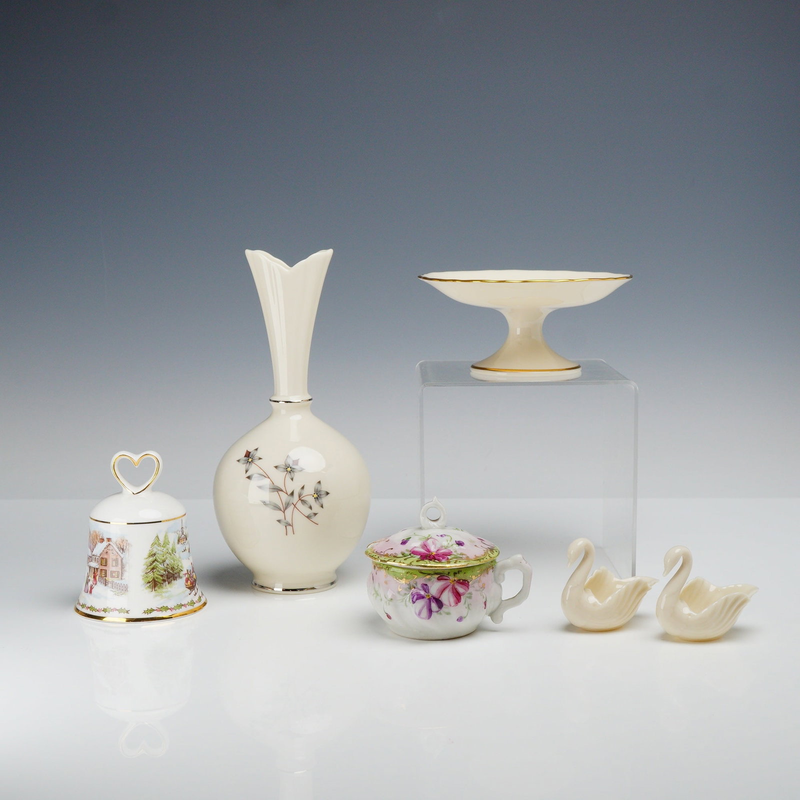 Collection of Six Lenox and Royal Doulton Porcelain including Wheat Pattern Vase and Swan Salt (1 of 5)