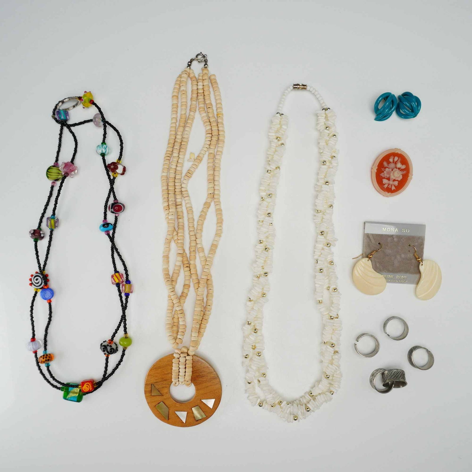 Eleven Boho Style Custom Jewelry Collection Including Jorgen Jensen Pewter Rings and Mona So Bone (1 of 5)