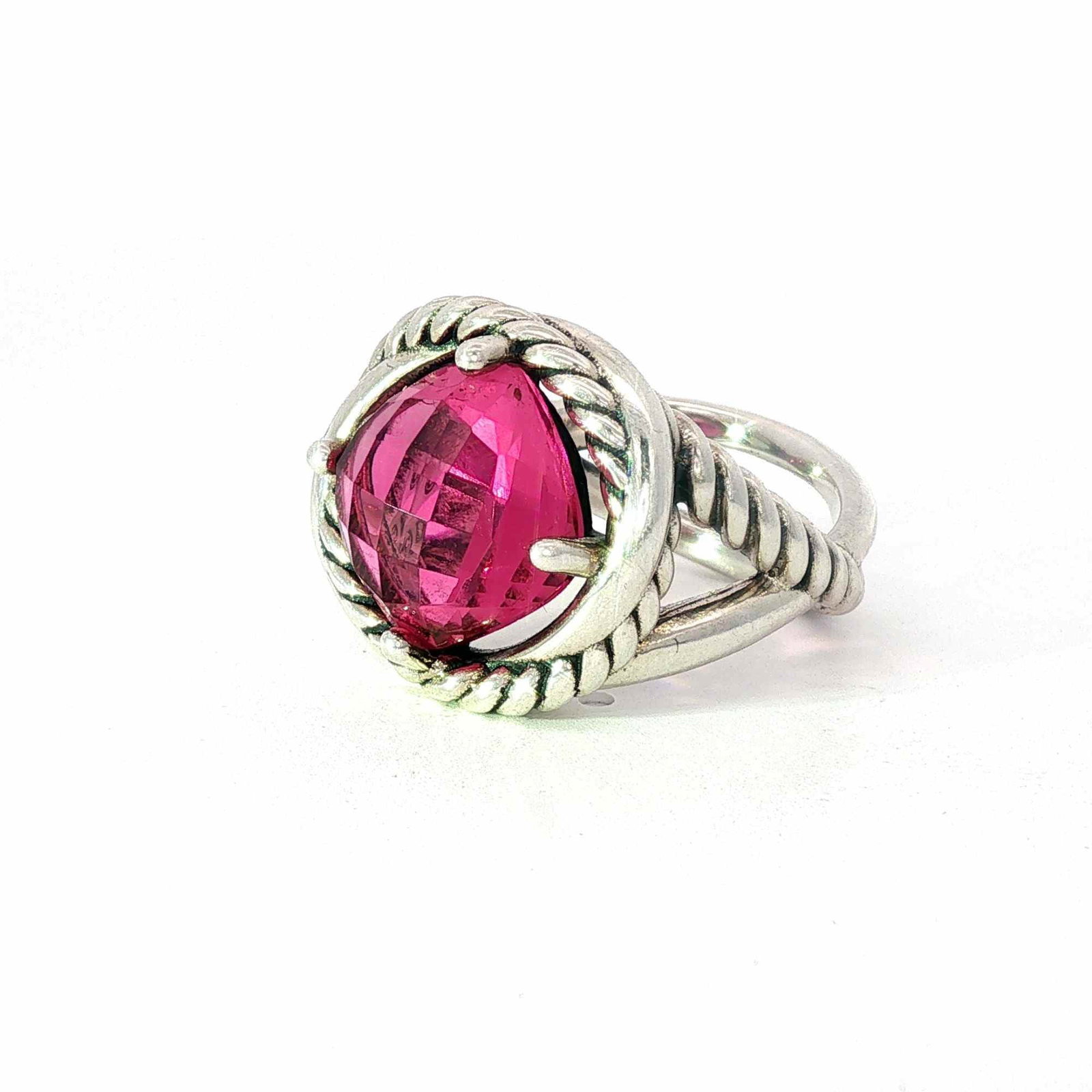 David Yurman Sterling Silver and Pink Tourmaline Cable Collection Ring (1 of 5)
