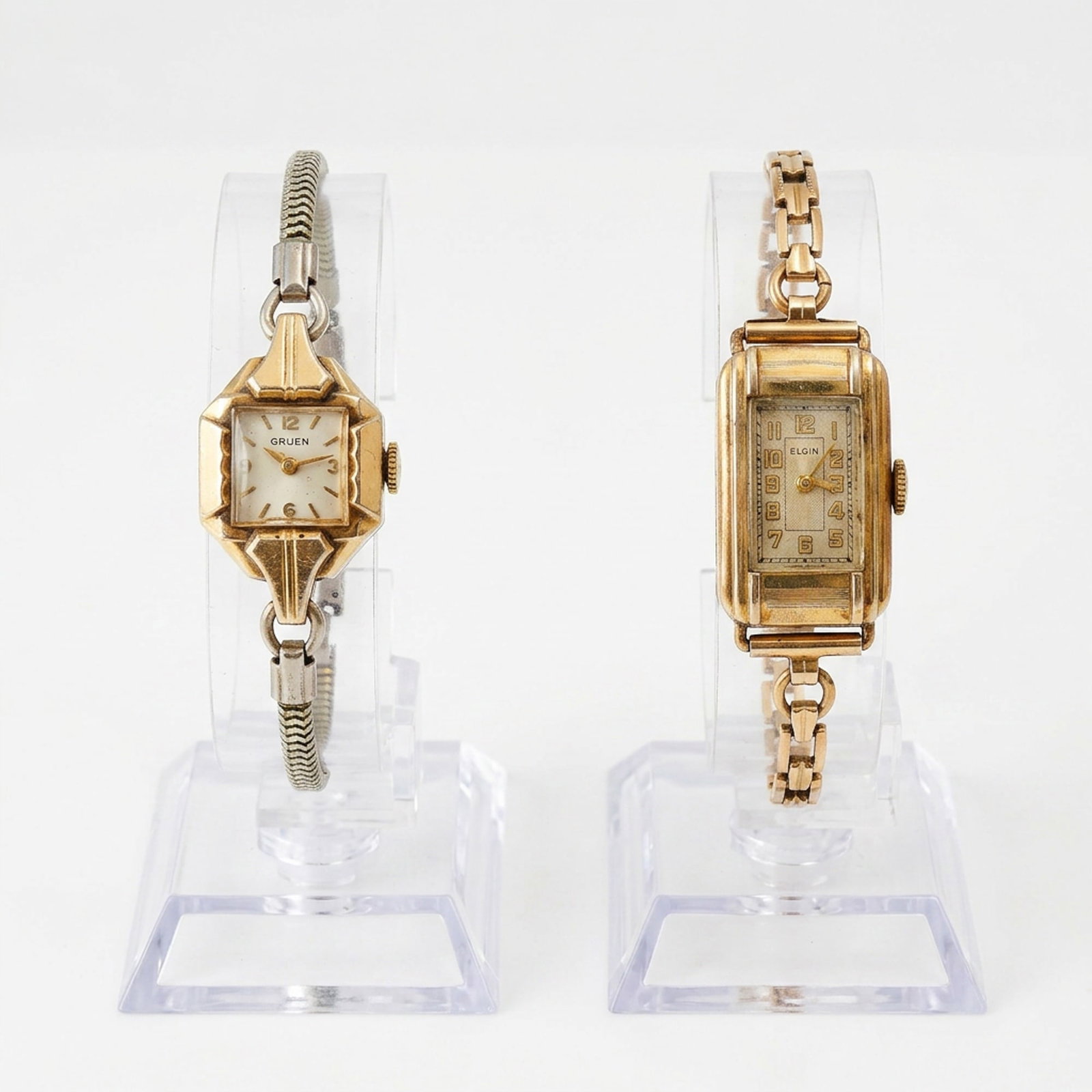 Two Ladies Art Deco Style Wristwatches, Gruen and Elgin, ca. 1950s (1 of 5)