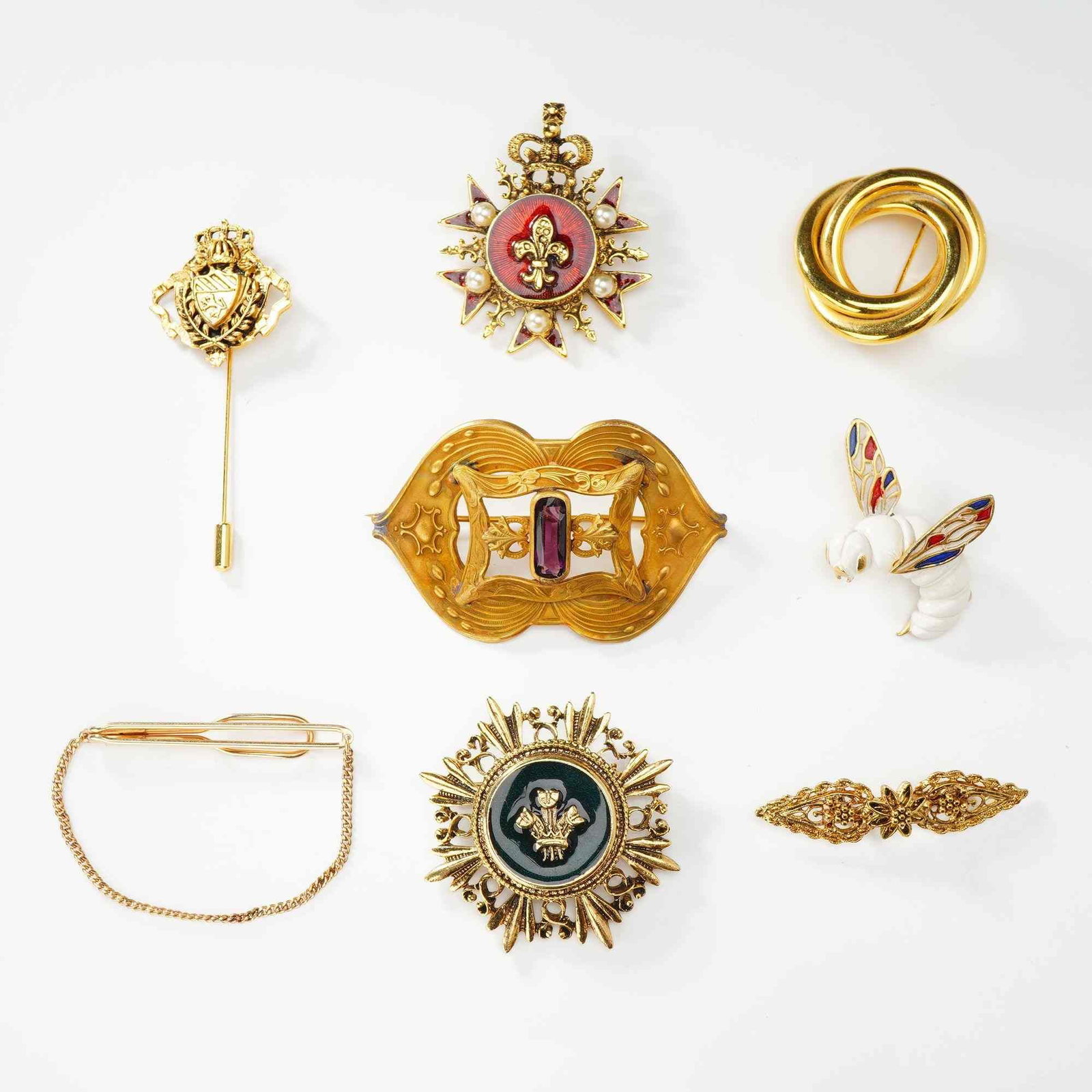 Collection of Eight Vintage Gold Tone Custom Jewelry and Brooches Including Swank (1 of 3)