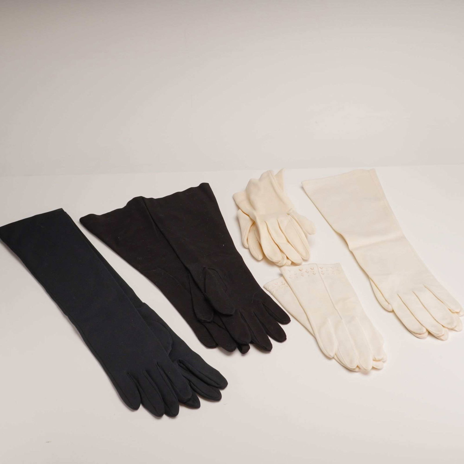 Collection of 4 Pairs of Vintage Synthetic Jersey Evening Gloves (1 of 4)