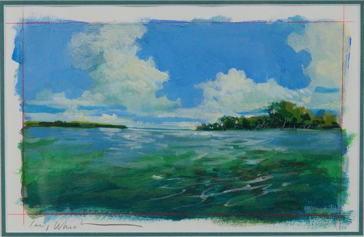 Larry Dodd Wheeler (American, b.1942), Oil on Paper, Florida Mangrove: A vivid and atmospheric study of Florida's coastal wilderness, this oil painting by Larry Dodd Wheeler captures the sculptural beauty and ecological complexity of the mangrove habitat. Wheeler's confi