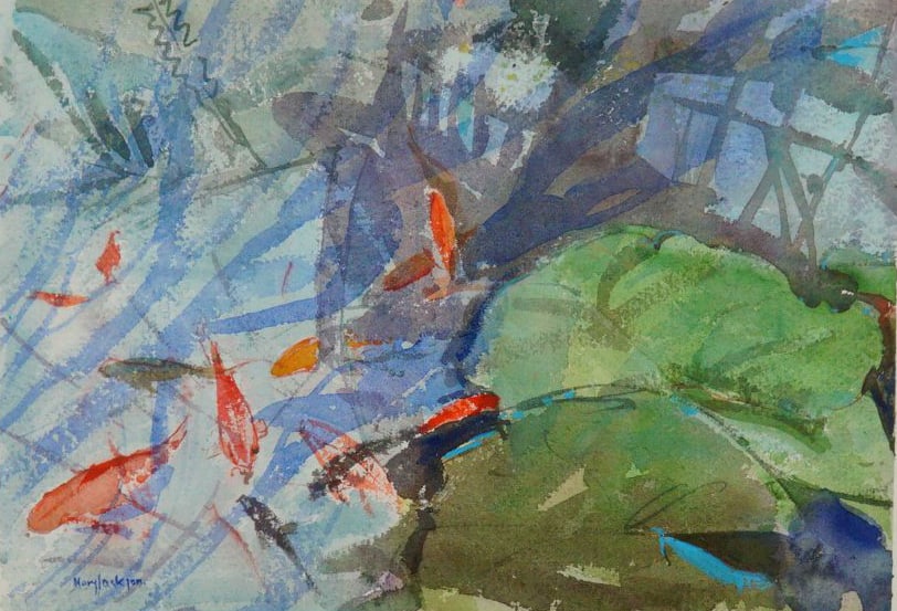 Mary Jackson (British, b. 1936), Watercolor on Paper, Water Garden with Goldfish and Lillies (1 of 6)