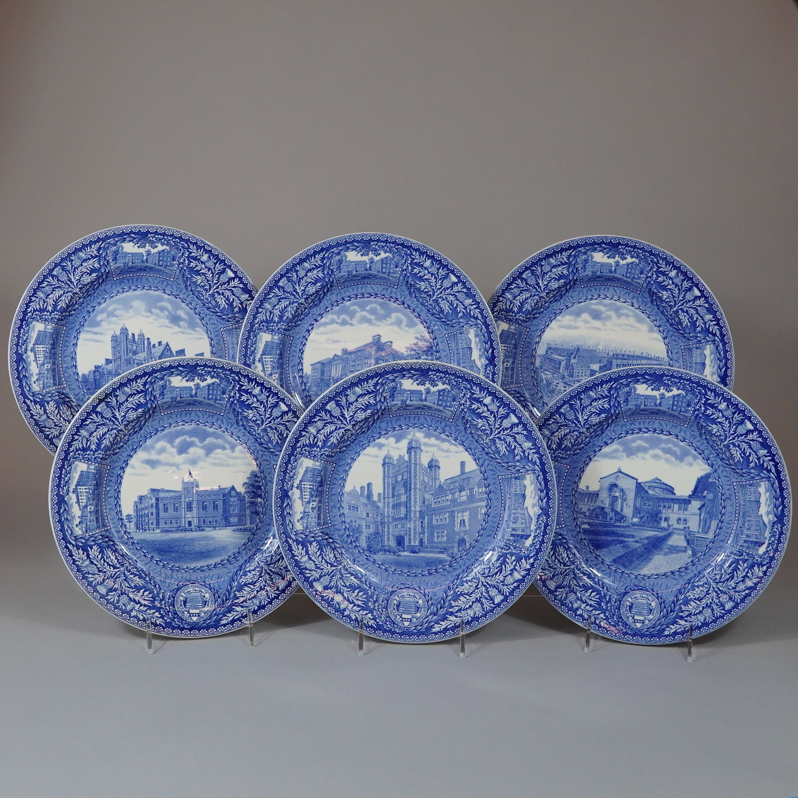 6pc Wedgwood University of Pennsylvania Commemorative Blue Transferware Plates, 1929 (1 of 3)