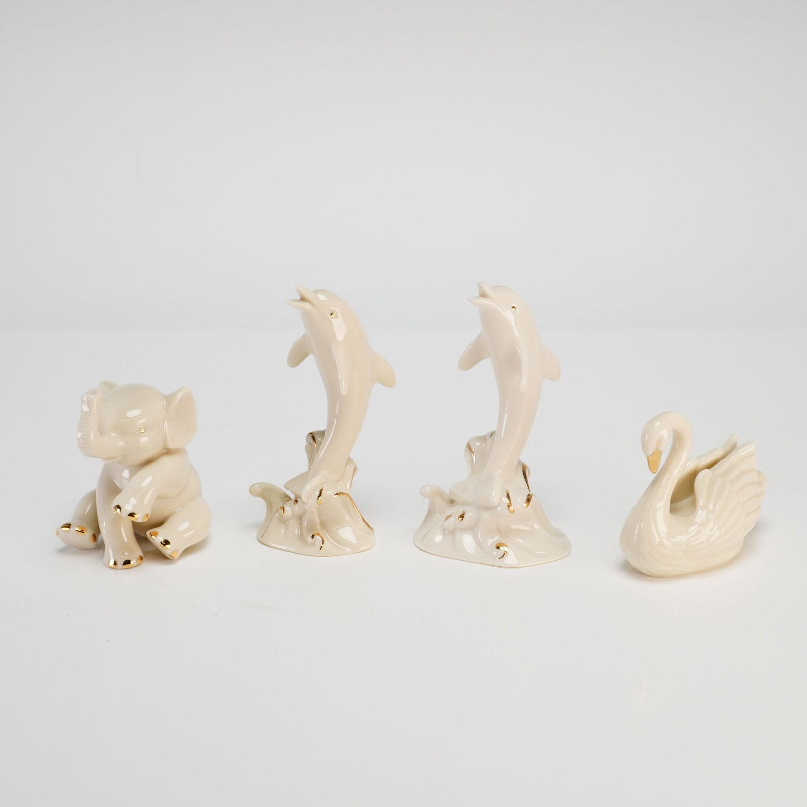 4pc Lenox Porcelain Animal Figurines, Elephant, Dolphins, and Swan (1 of 3)