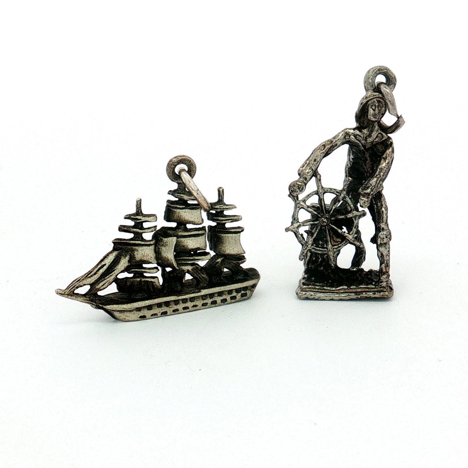 2pc Silver Miniature Maritime Charms, USS Constitution and Captain (1 of 3)