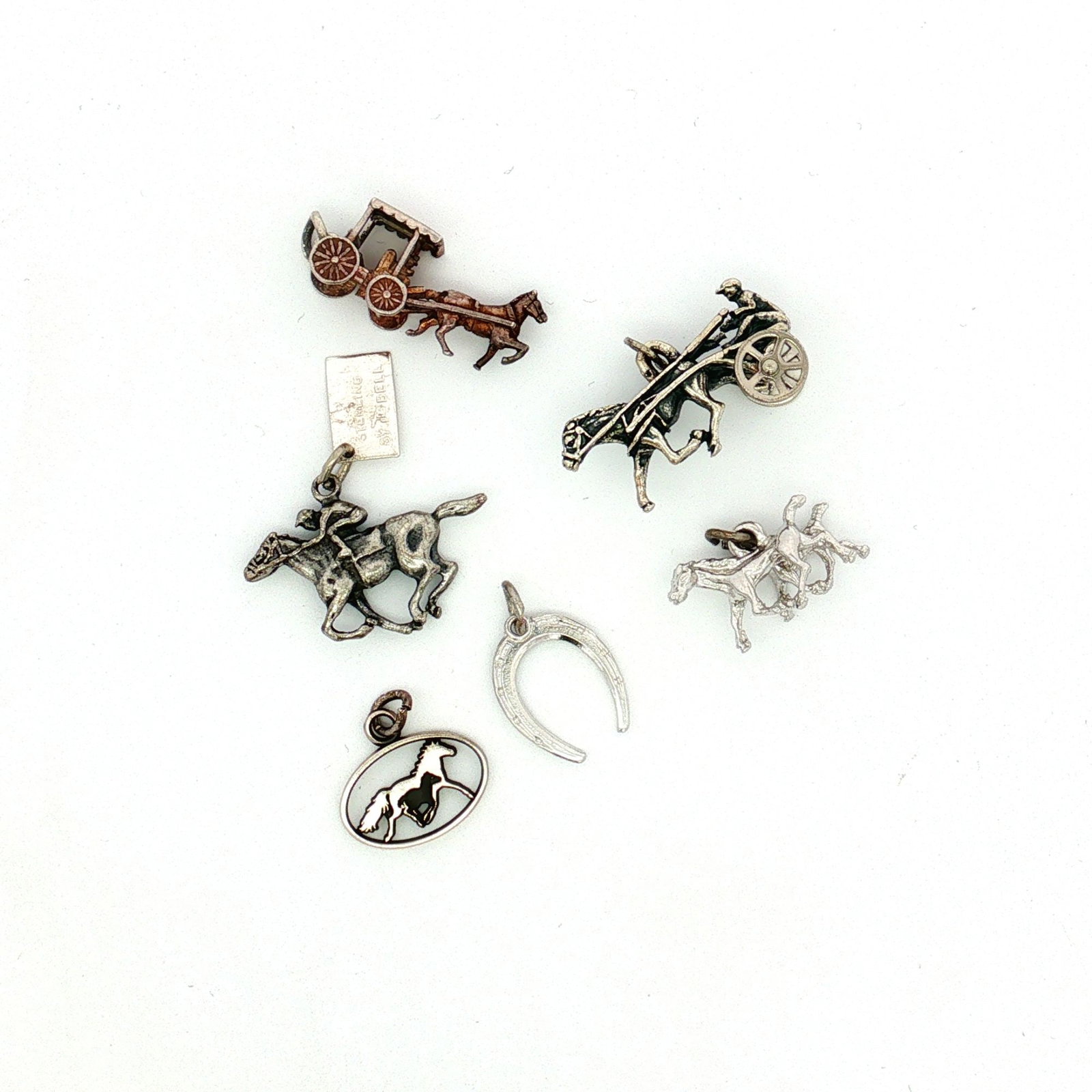 6pc Sterling and Non-Sterling Silver Miniature Horse Themed Charms (1 of 4)