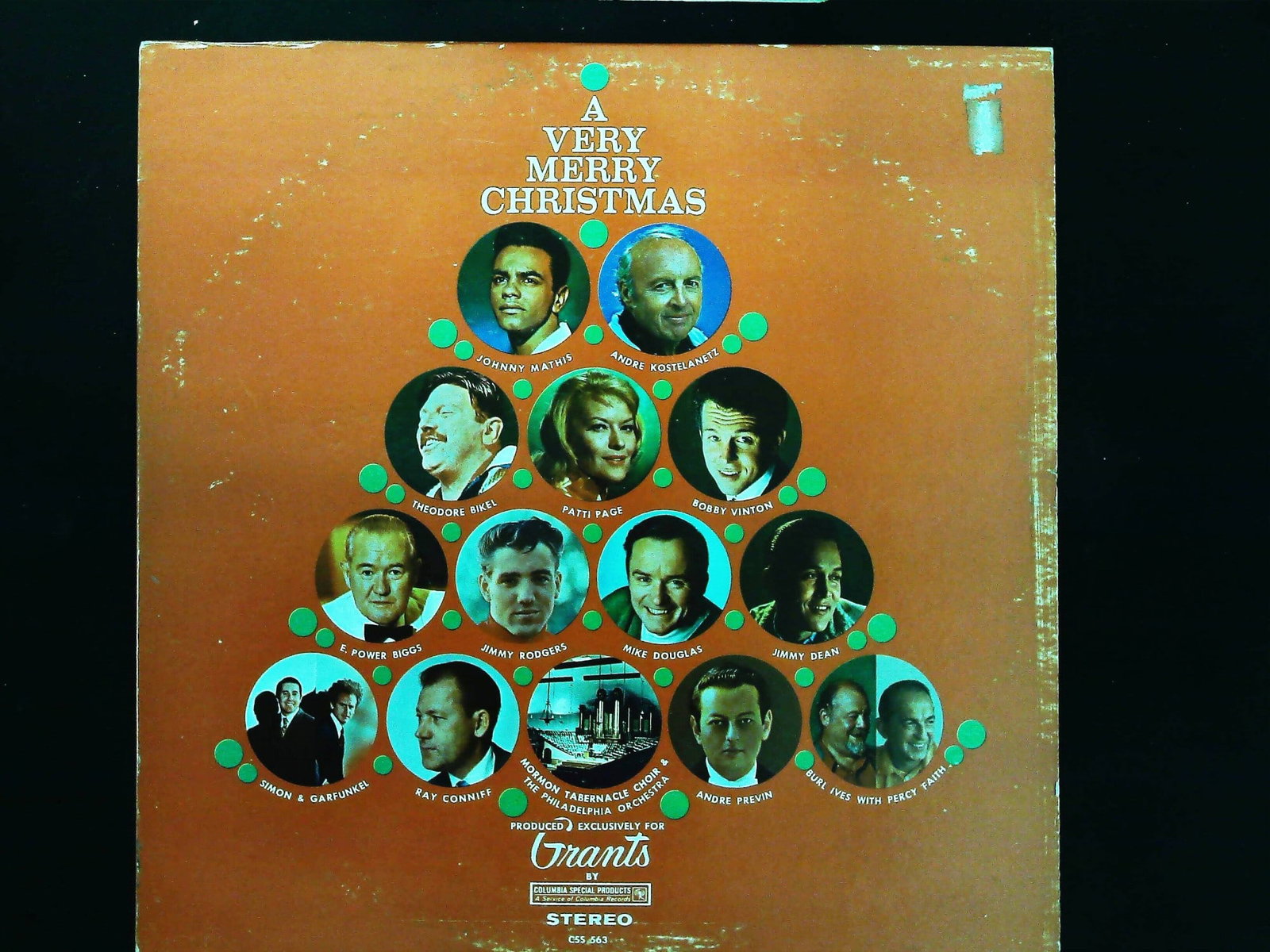 A Very Merry Christmas Various Artists Vinyl LP Compilation for Grants CSS 563: A 33 1/3 RPM long-play vinyl compilation album titled A Very Merry Christmas, produced exclusively for the retailer Grants by Columbia Special Products, a service of Columbia Records. This 1967 stereo