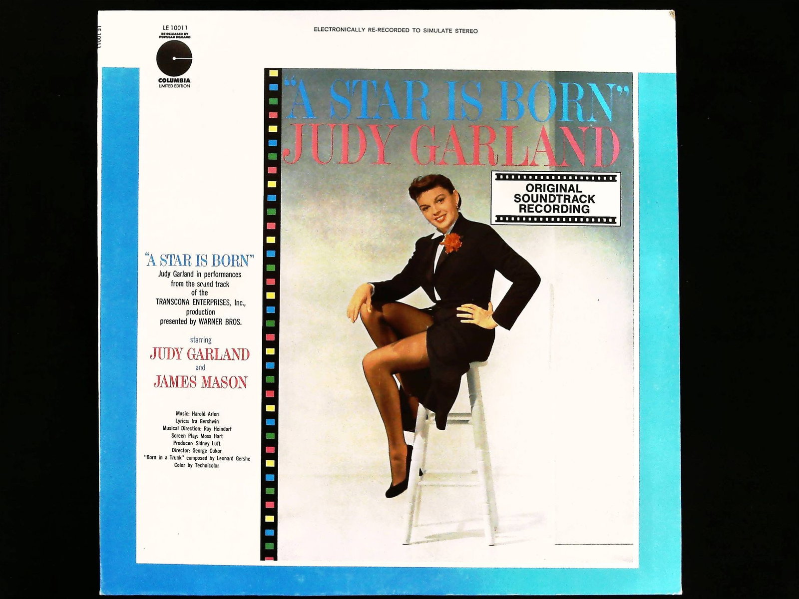 Judy Garland A Star Is Born Original Soundtrack Recording Columbia Limited Edition Vinyl LP LE 10011: This is a 12-inch vinyl LP featuring the original soundtrack recording of the 1954 Warner Bros. motion picture A Star Is Born, starring Judy Garland and James Mason. The album was released as part of 