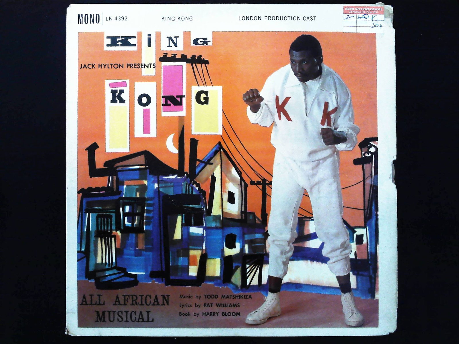 King Kong All African Musical Original London Cast Recording Decca Mono LP LK 4392 1961: This is a 12-inch long-playing vinyl record featuring the original London cast recording of the musical King Kong, billed as an All African Musical. The production was presented by Jack Hylton and ope
