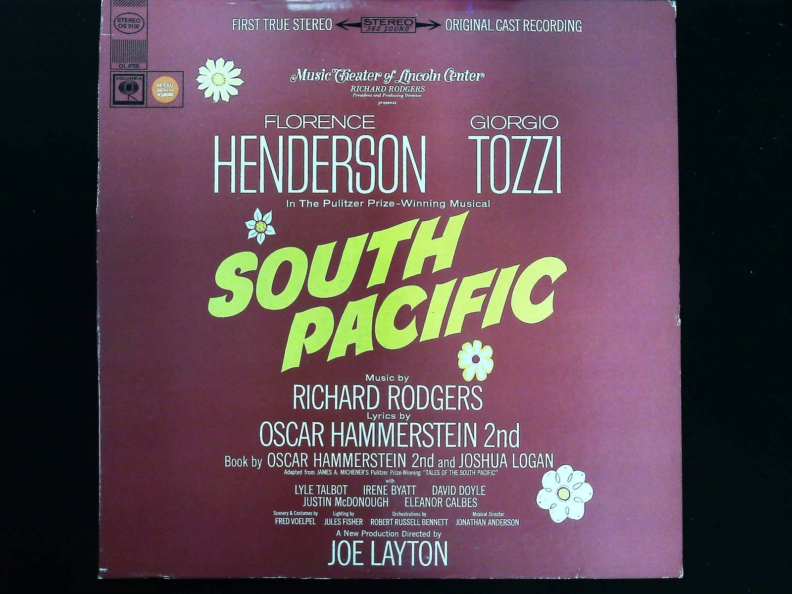 Original Cast Recording South Pacific 1965 Lincoln Center Florence Henderson Columbia OS 3100 (1 of 3)