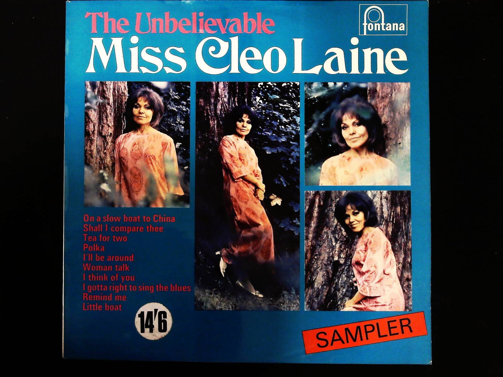 The Unbelievable Miss Cleo Laine Vinyl LP Record Sampler: A single vintage 12-inch LP vinyl record compilation titled The Unbelievable Miss Cleo Laine, featuring the jazz vocalist Cleo Laine. The album was released by Fontana Records and carries the catalog 