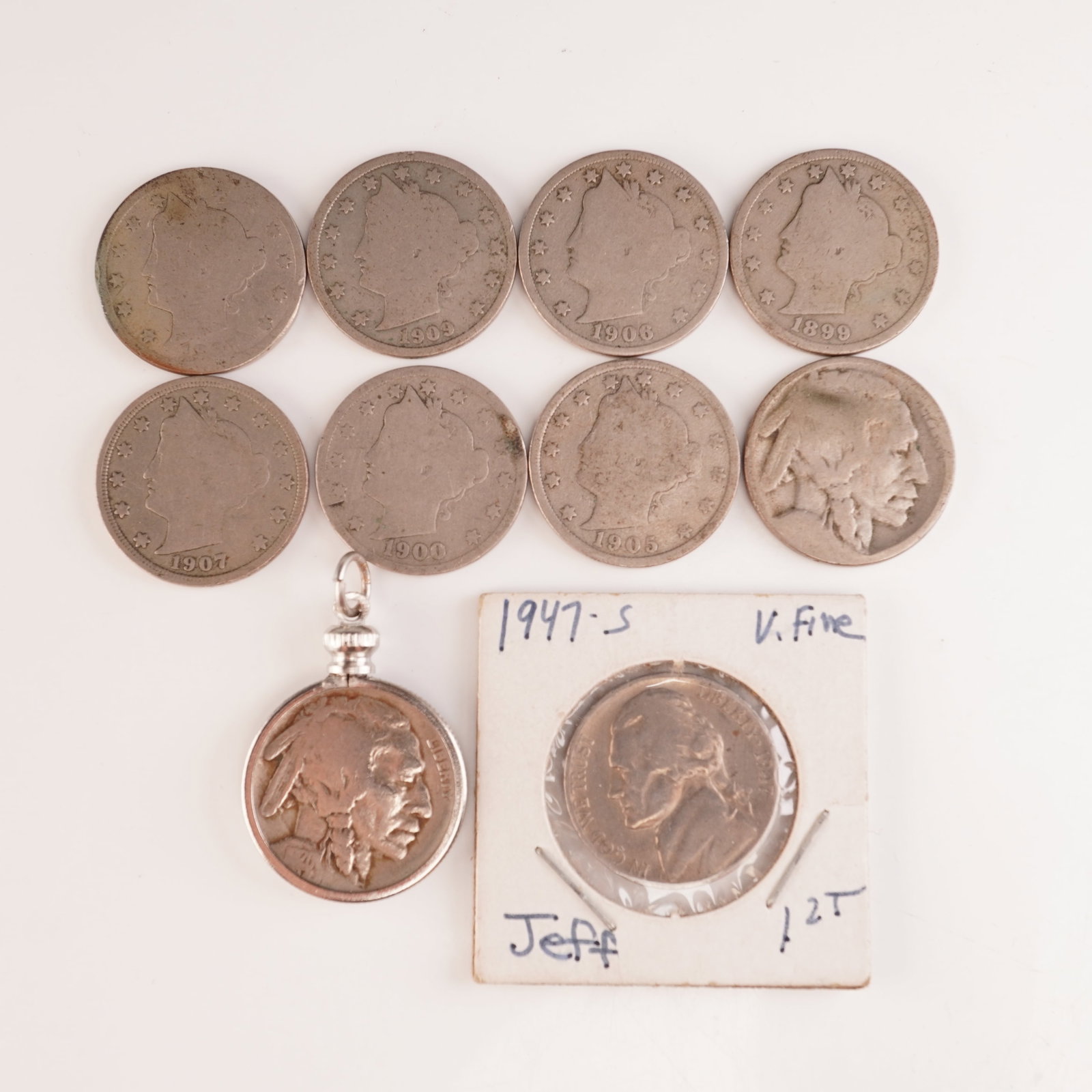 10pc 1897-1947 U.S. Buffalo, Liberty Head, and Jefferson Nickle Coins (1 of 5)