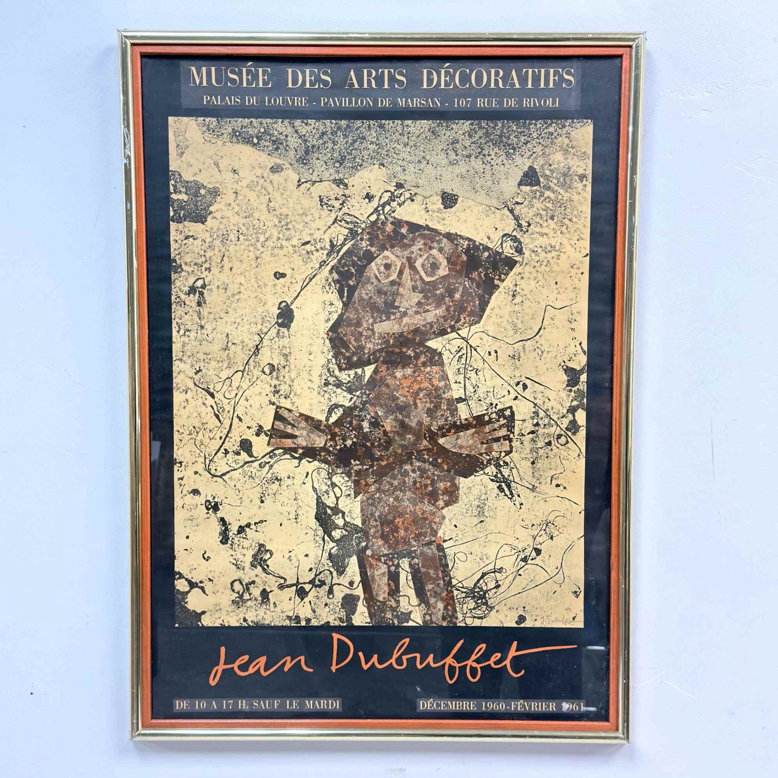 Jean Dubuffet, Homme Abstrait, Exhibition Poster for Musee des Arts Decoratifs, 1961: This original exhibition poster features a lithograph by Jean Dubuffet titled Homme Abstrait, printed by Mourlot for the artist retrospective at the Musee des Arts Decoratifs in Paris. The exhibition 