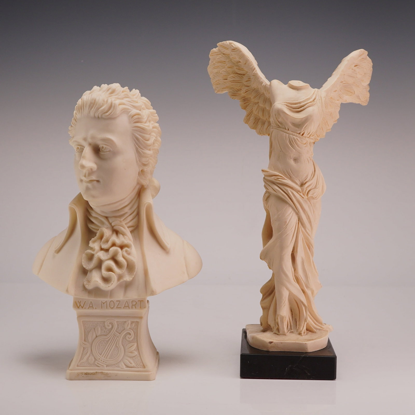 Faro Mozart Bust and Winged Victory of Samothrace, Two Sculptures, 2pc (1 of 3)