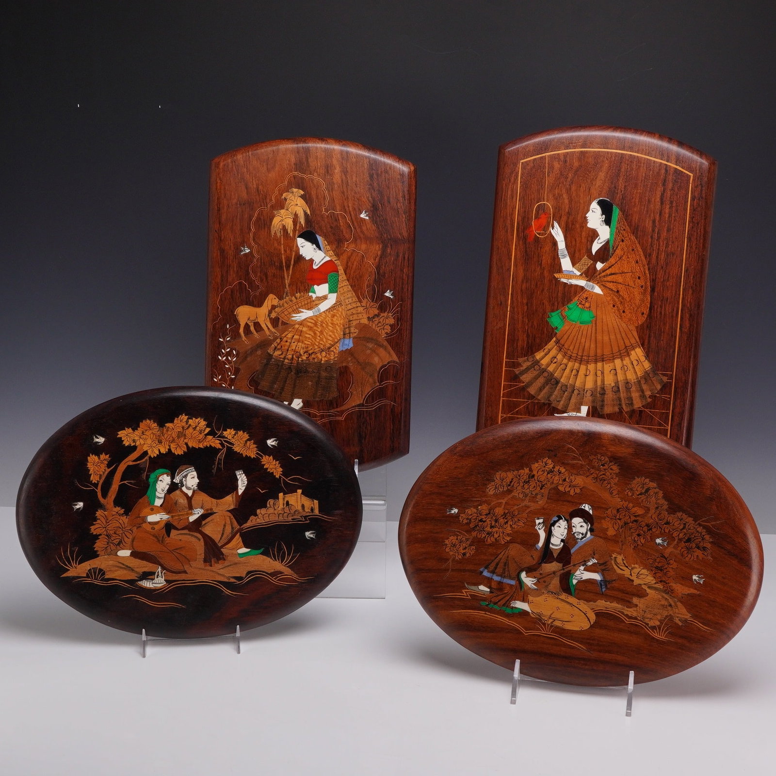 4pc Indian Wood and Bone Marquetry Inlay Wall Plaques (1 of 5)