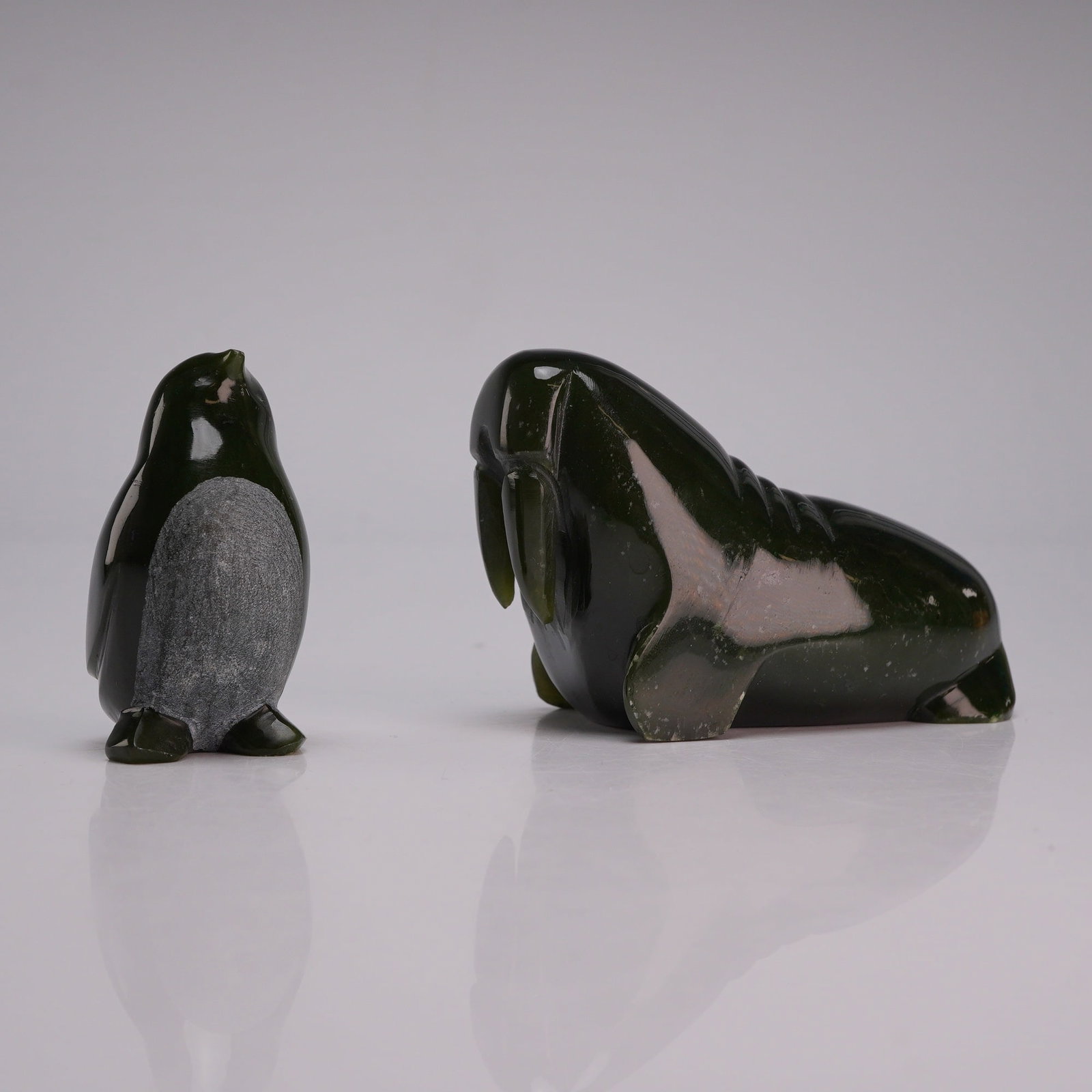 Two Inuit Style Carved Nephrite Jade Animal Figurines (1 of 3)