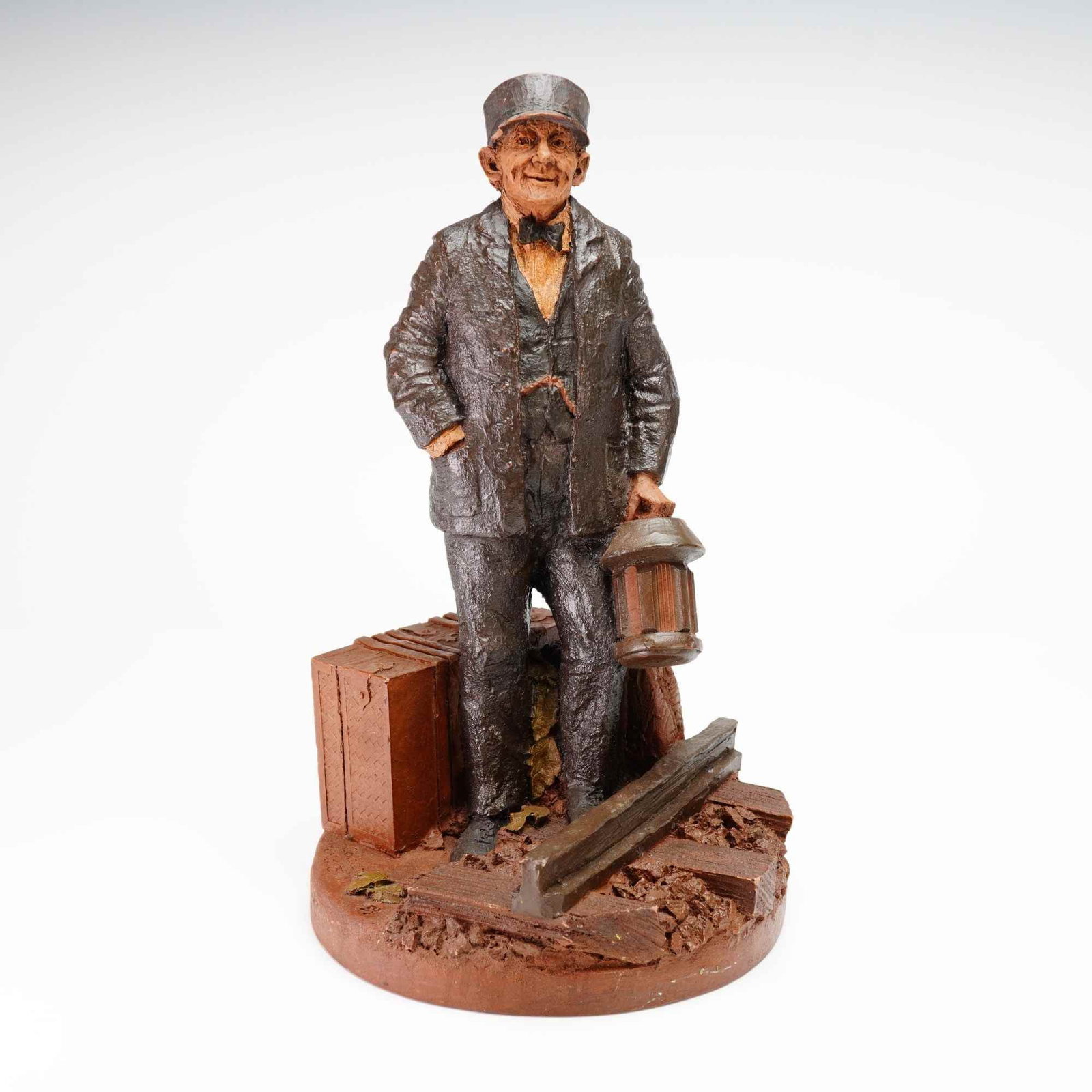 Tom Clark for Cairn Studio, The Conductor Resin Figurine, 1984: This cast resin figurine, titled The Conductor, was designed by artist Tom Clark for Cairn Studio. Produced circa 1984, the piece is characteristic of Clark's whimsical yet detailed style, featuring a