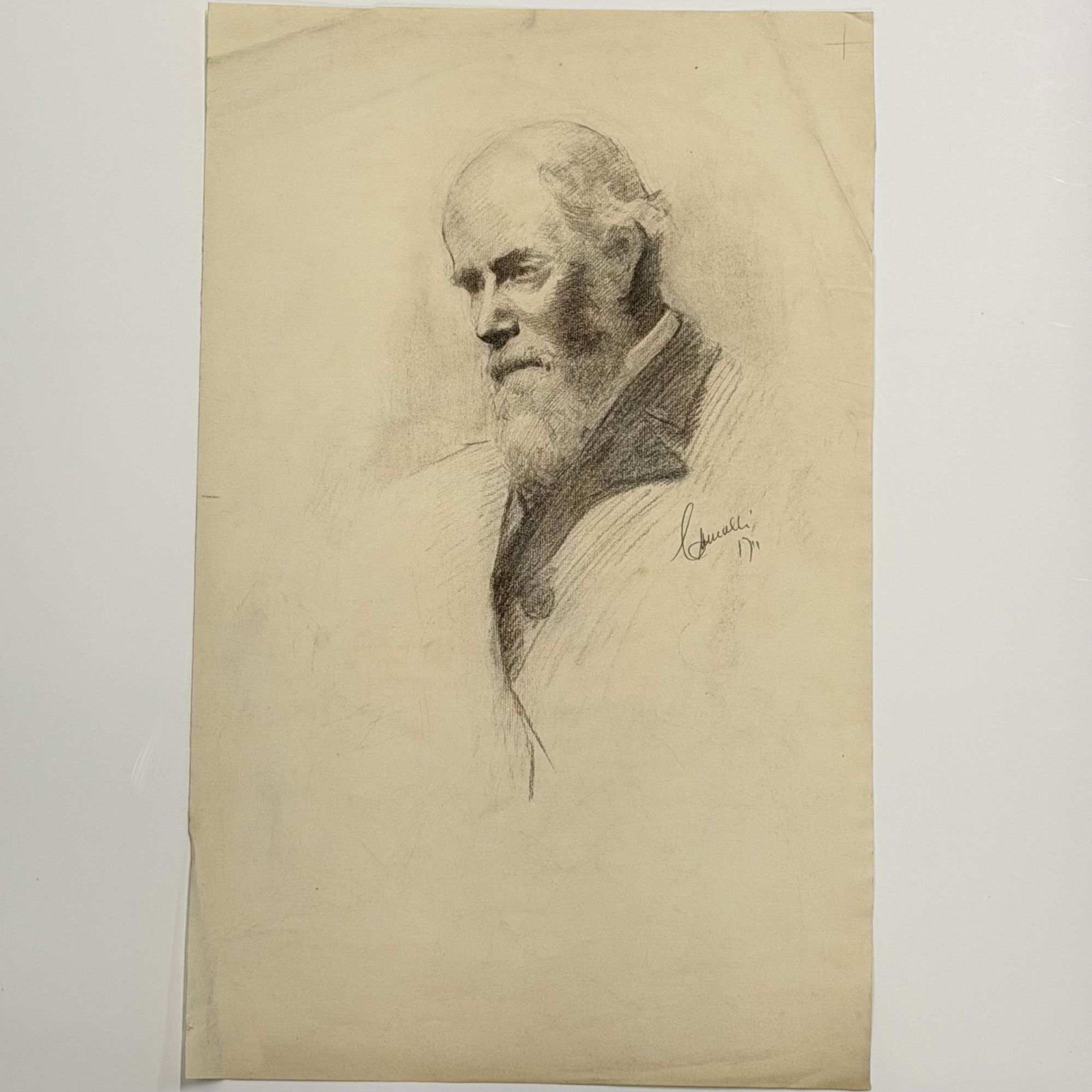 Angelo Comolli (Italian, 1863-1949), Portrait of an Elderly Man, Graphite and Charcoal Drawing (1 of 4)