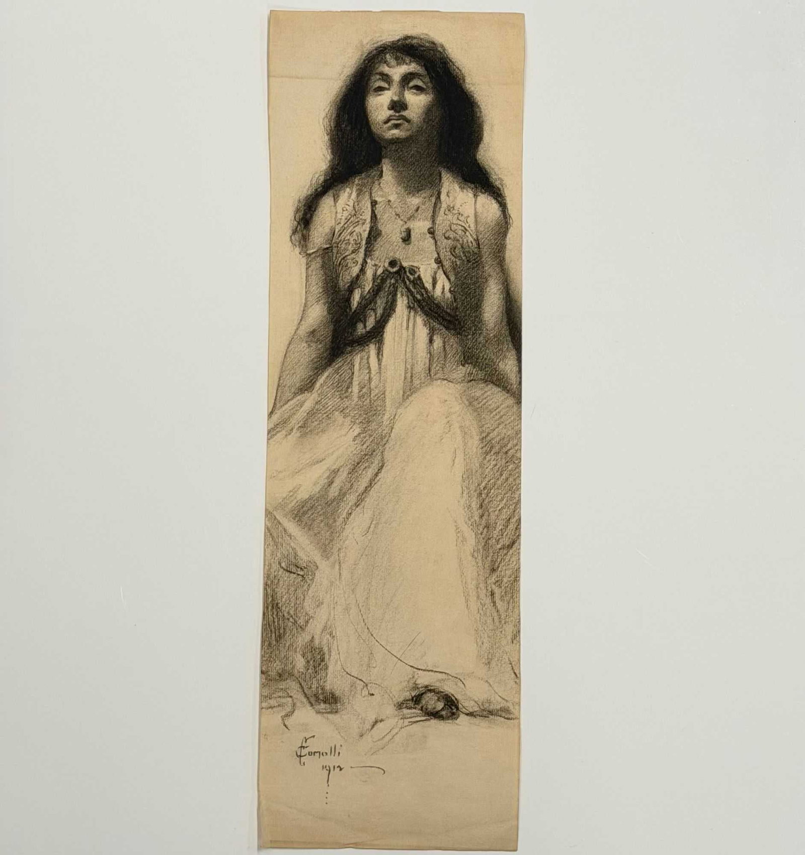 Angelo Comolli (Italian, 1863-1949), Seated Young Woman, Charcoal and Graphite Drawing, 1912 (1 of 5)