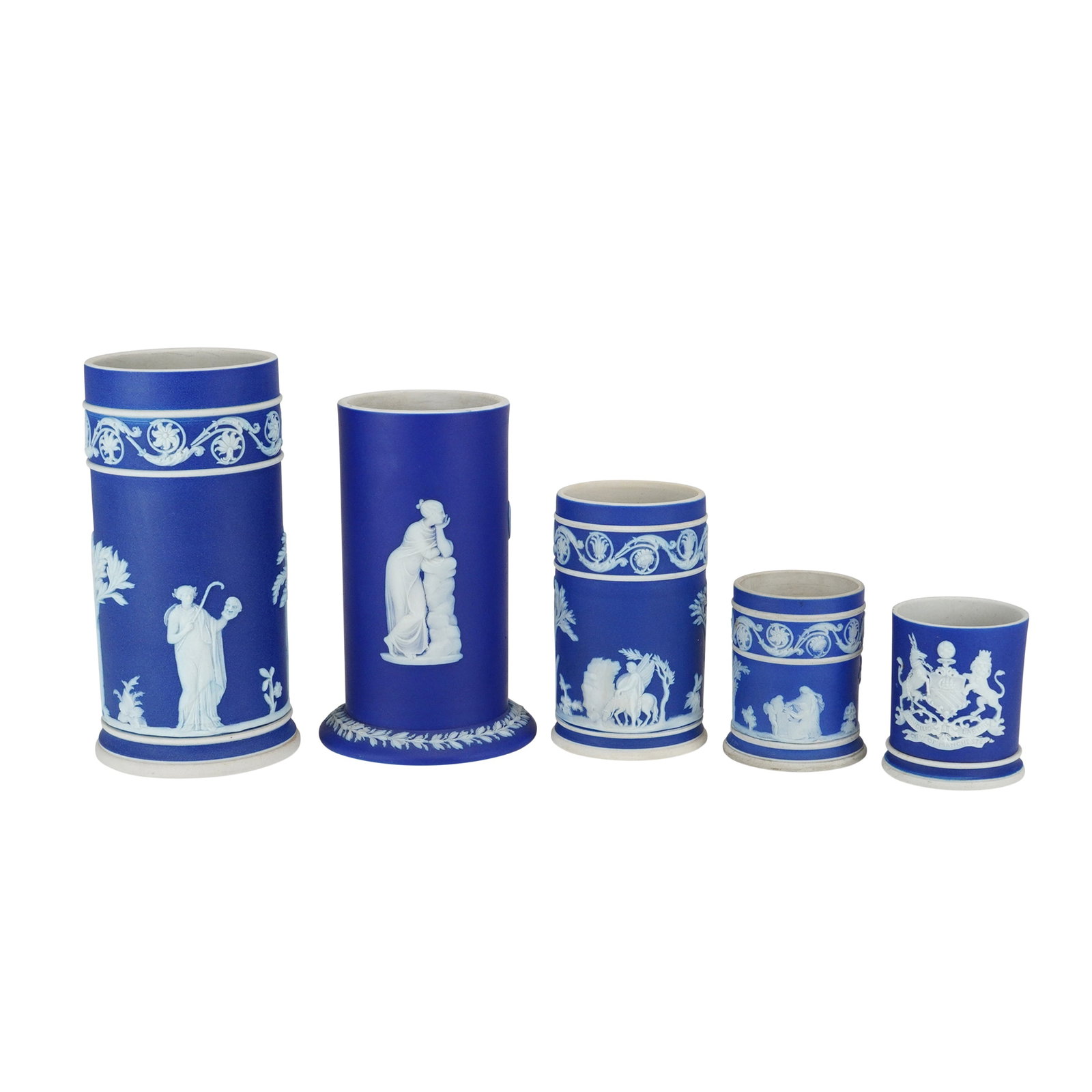 5pc Wedgwood Cobalt Blue Jasperware Graduated Spill Vases (1 of 4)