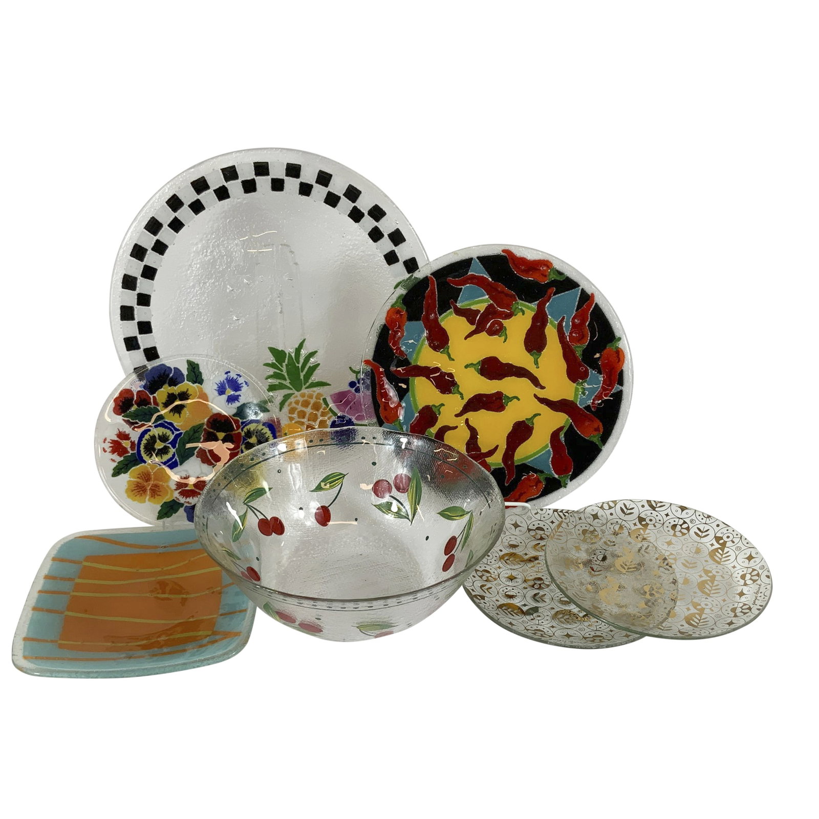7 Fused Art Glass Plates and Bowl Including Peggy Karr and Georges Briard (1 of 4)