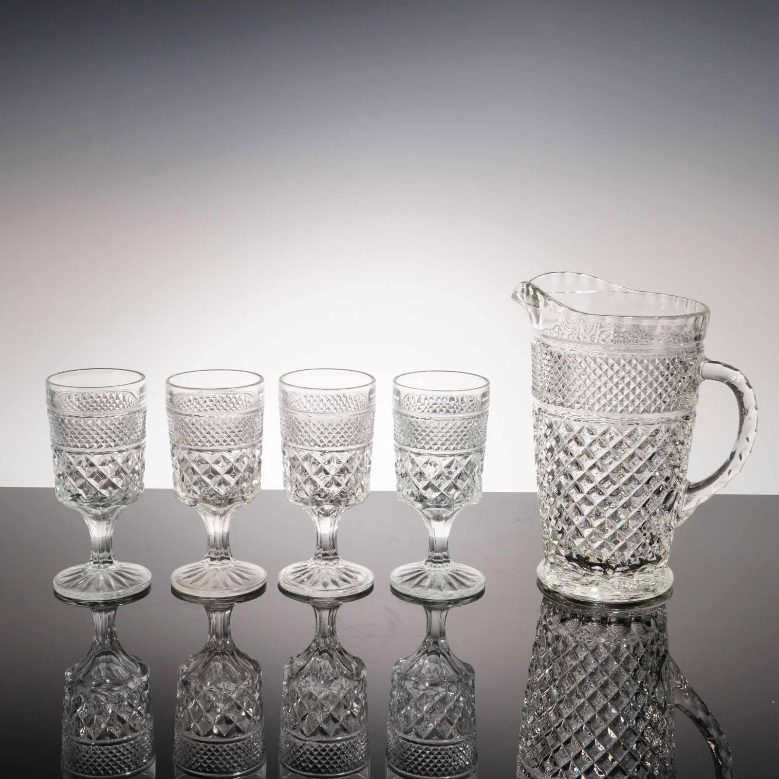 5-Piece Glass Beverage Set in the Wexford Pattern Attributed to Anchor Hocking (1 of 3)