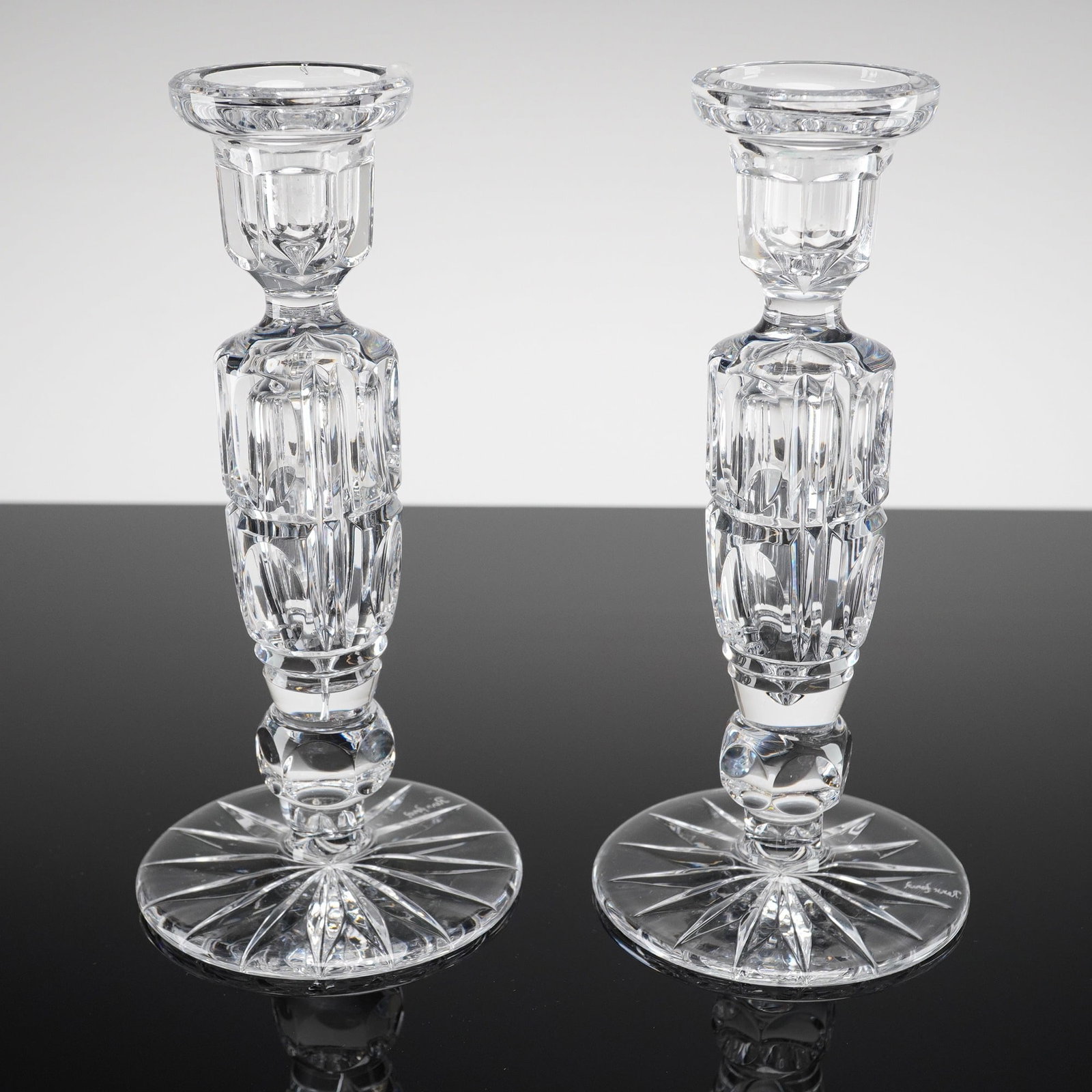 A Pair of REXX Full Lead Hand Cut Cameo Crystal Candlesticks (1 of 3)