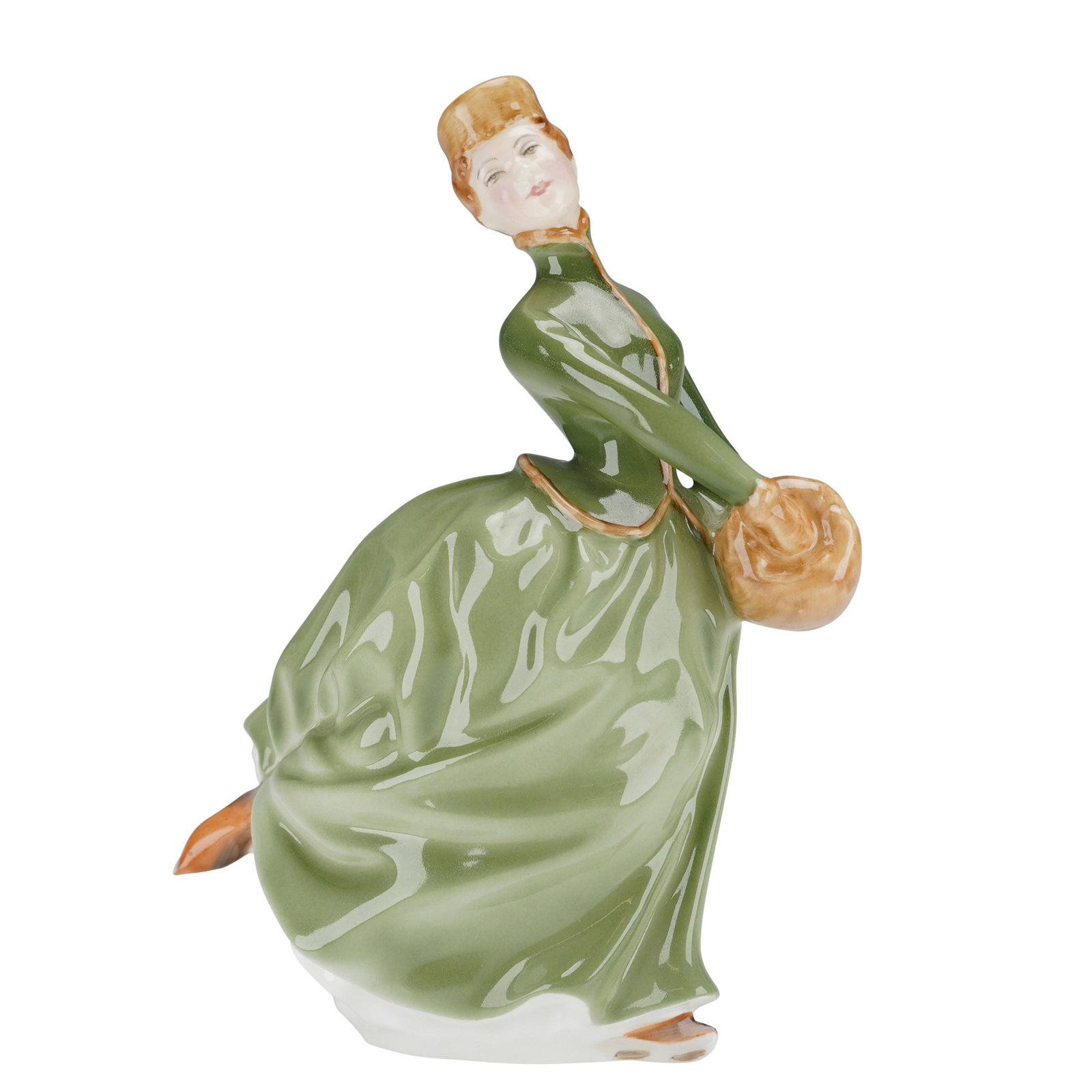 Royal Doulton Bone China Figurine Grace HN2388: A single glazed bone china figurine manufactured by Royal Doulton, titled "Grace," model number HN 2388. The figure depicts a woman leaning dynamically, suggesting a wind-blown posture. She is dressed