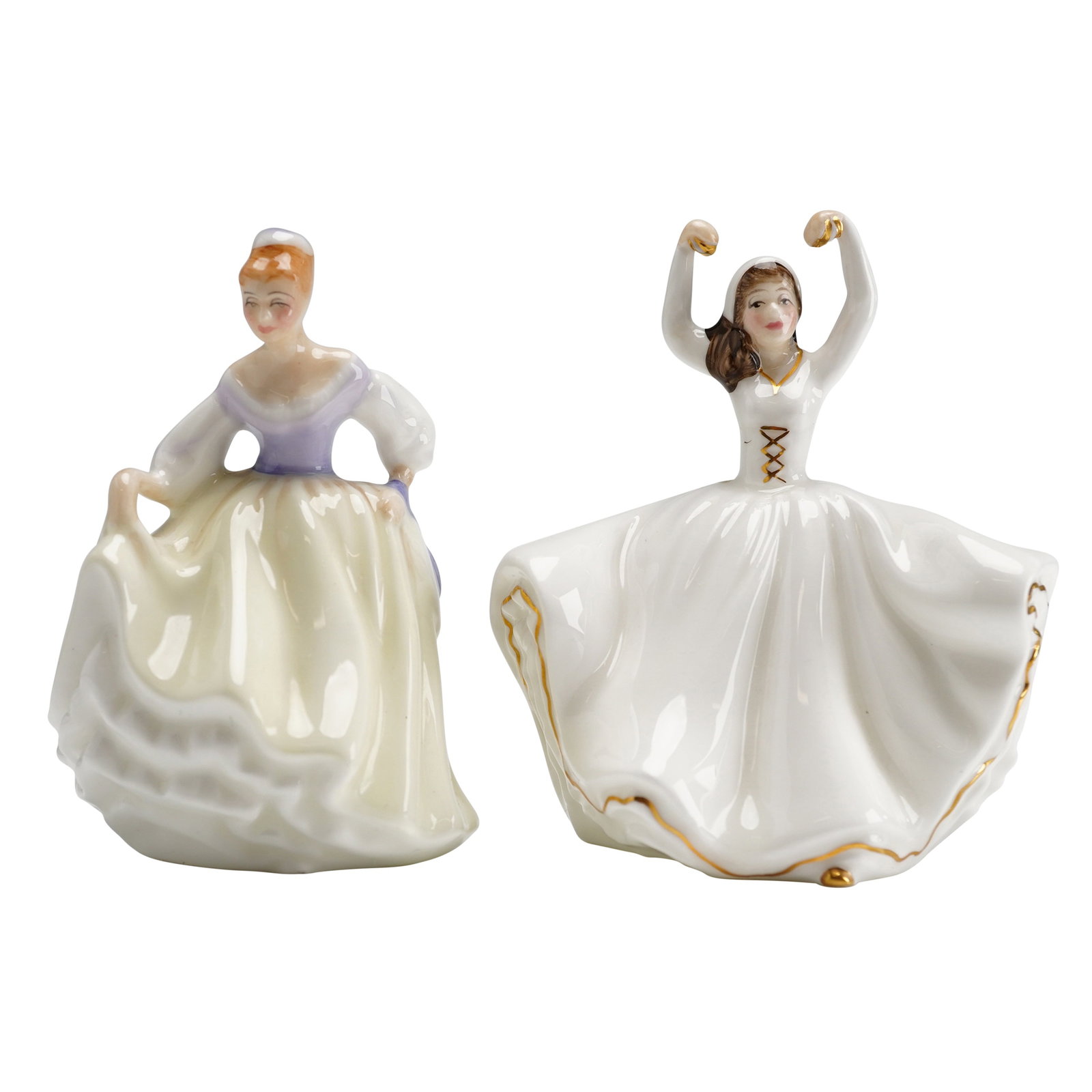 A Pair of Royal Doulton Mini Figurines Karen HN 3749 and Fair Lady HN 3216 (1 of 3)