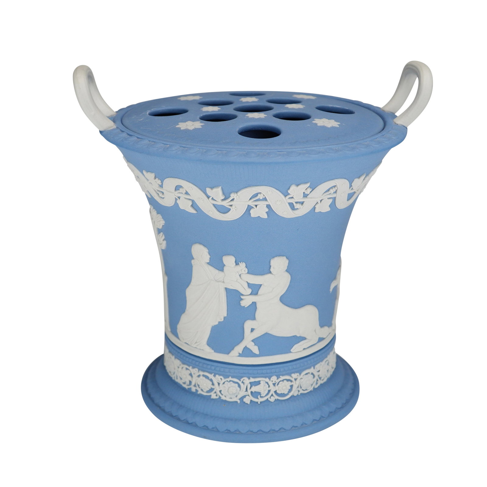 Wedgwood Blue Jasperware Two-Handled Centaur Vase with Flower Frog (1 of 4)