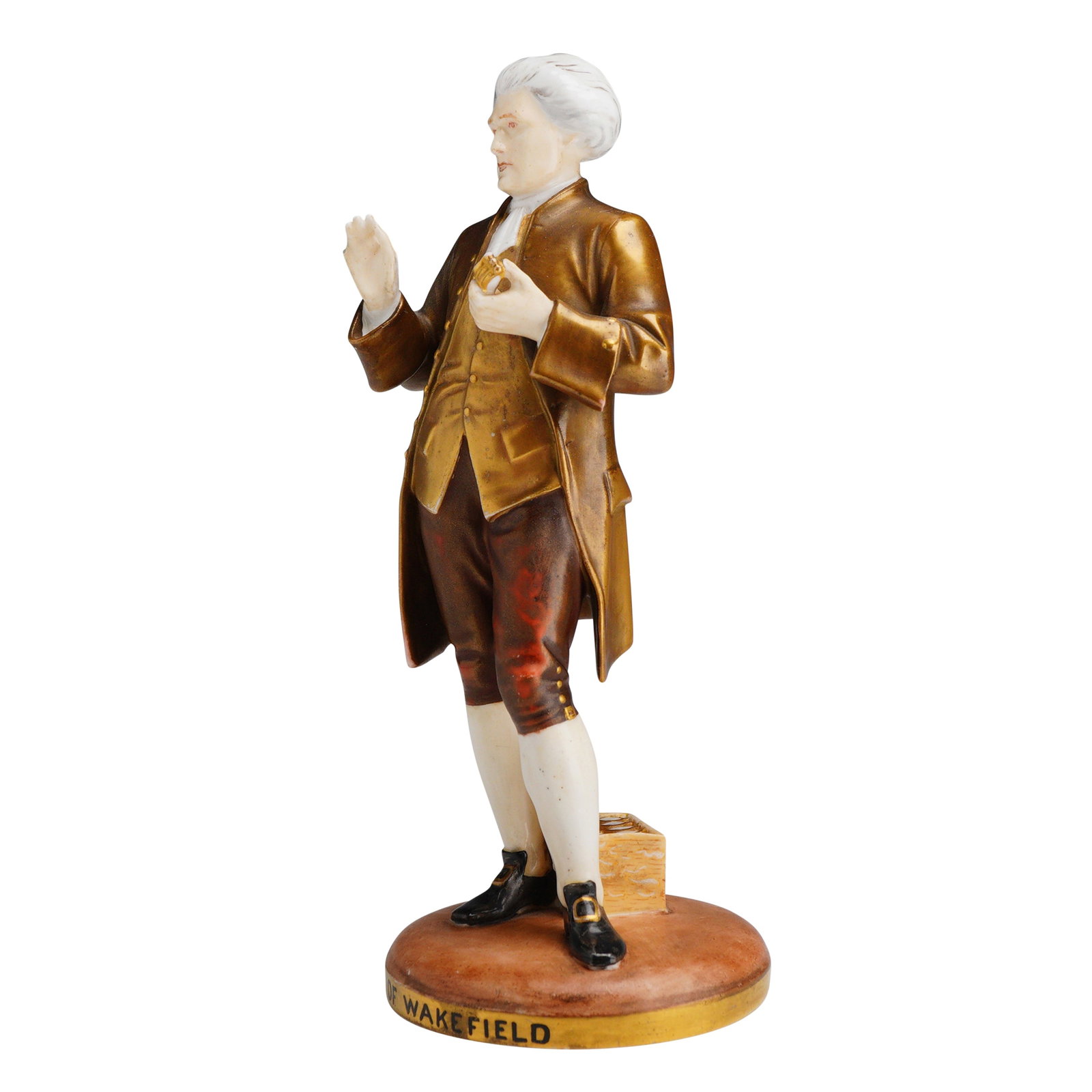 Vicar of Wakefield Porcelain Figurine: A porcelain character figurine titled Vicar of Wakefield, attributed to the Rubin Collection and potentially associated with Wedgwood production. The figure represents Dr. Charles Primrose, the centra