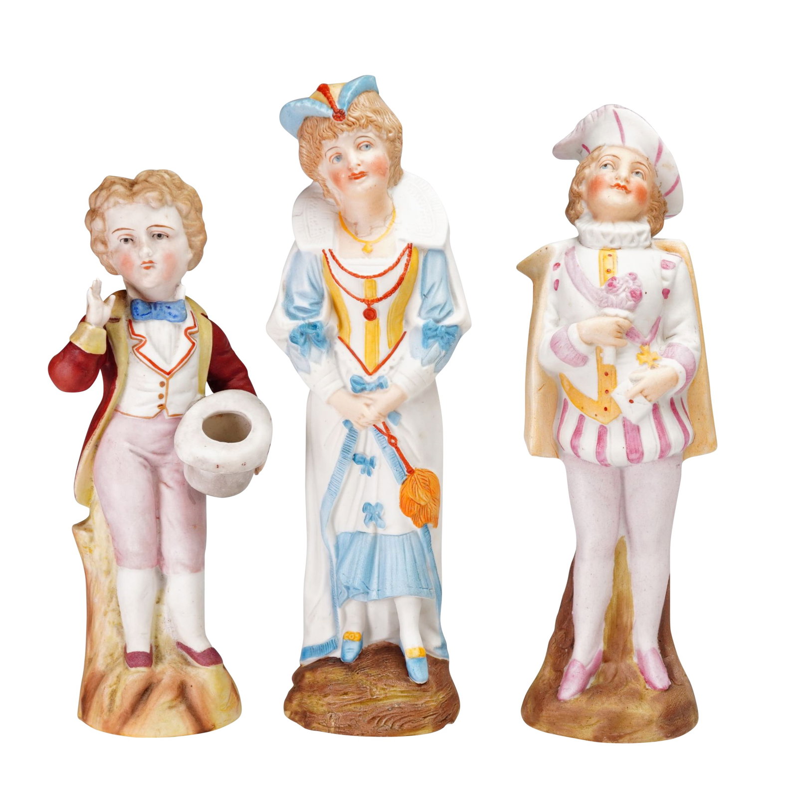 3pc German Style Hand-Painted Bisque Porcelain Victorian Figurines (1 of 4)