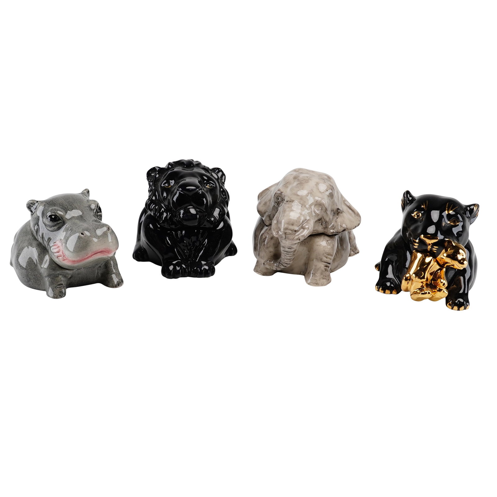 Lot of Four Kevin Francis Face Pots Animal Trinket Boxes, Lion, Tiger, Elephant Prototype, and Hippo (1 of 4)
