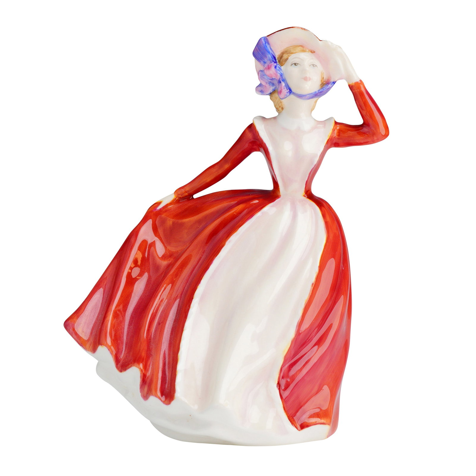 Royal Doulton Figurine, Mary HN 3903: A single Royal Doulton figurine, depicting a woman in a red and white dress, marked for The Peggy Davies Collection and dated 1997. Royal Doulton backstamp on base. Dimensions: 6.25"L x 4.75"W x 7.50"