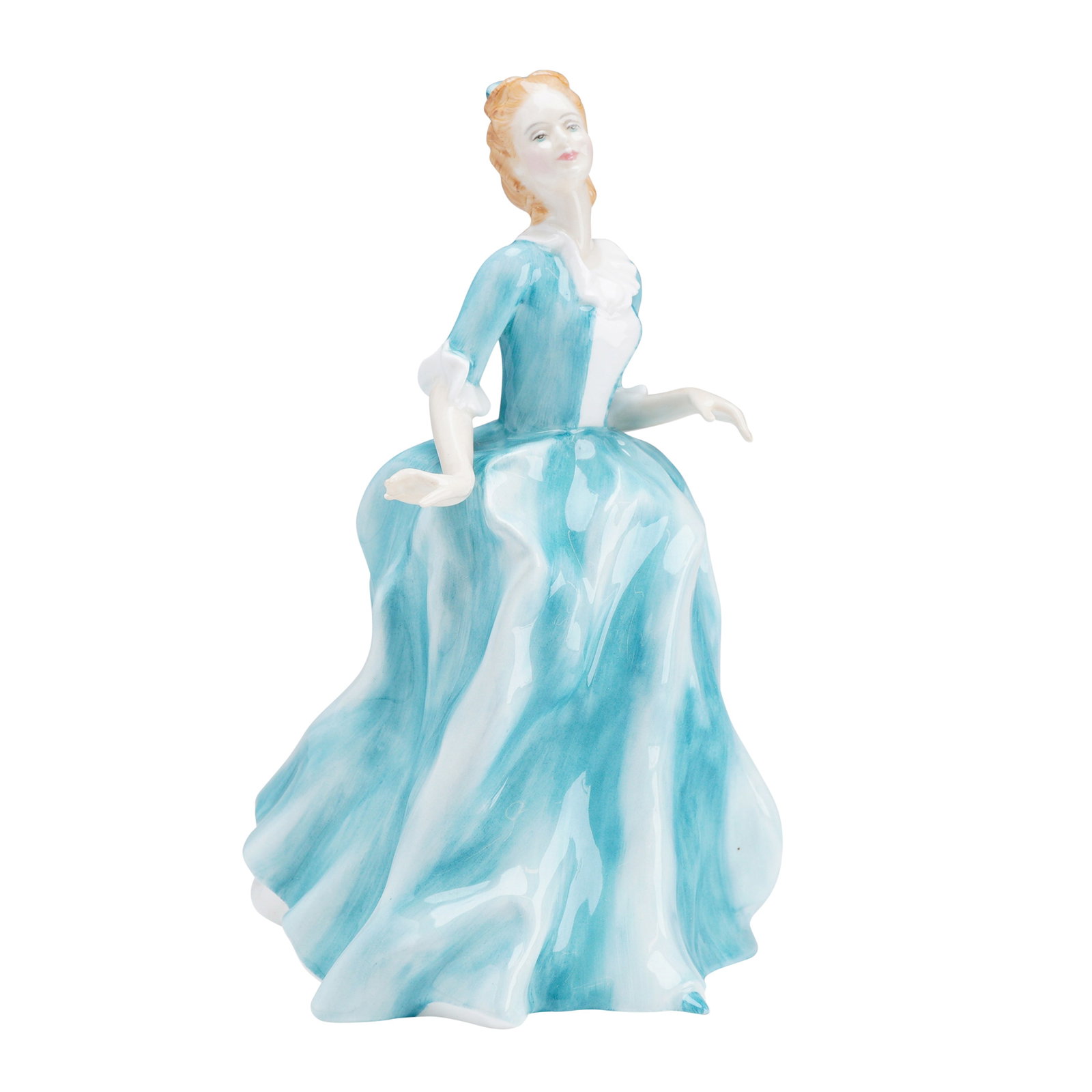 Royal Doulton Porcelain Figurine, Yvonne HN 3038: This Royal Doulton fine bone china figurine, titled Yvonne (HN 3038), was modeled by Adrian Hughes and introduced in 1986. The piece depicts a young woman in an elegant 18th-century style gown, render