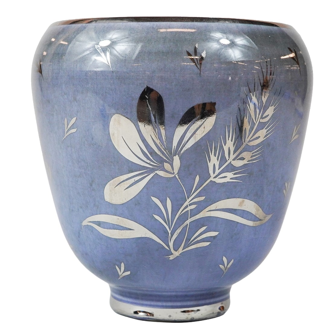 Wedgwood Mottled Purple Glaze Vase with Silver Luster Floral Decoration (1 of 3)