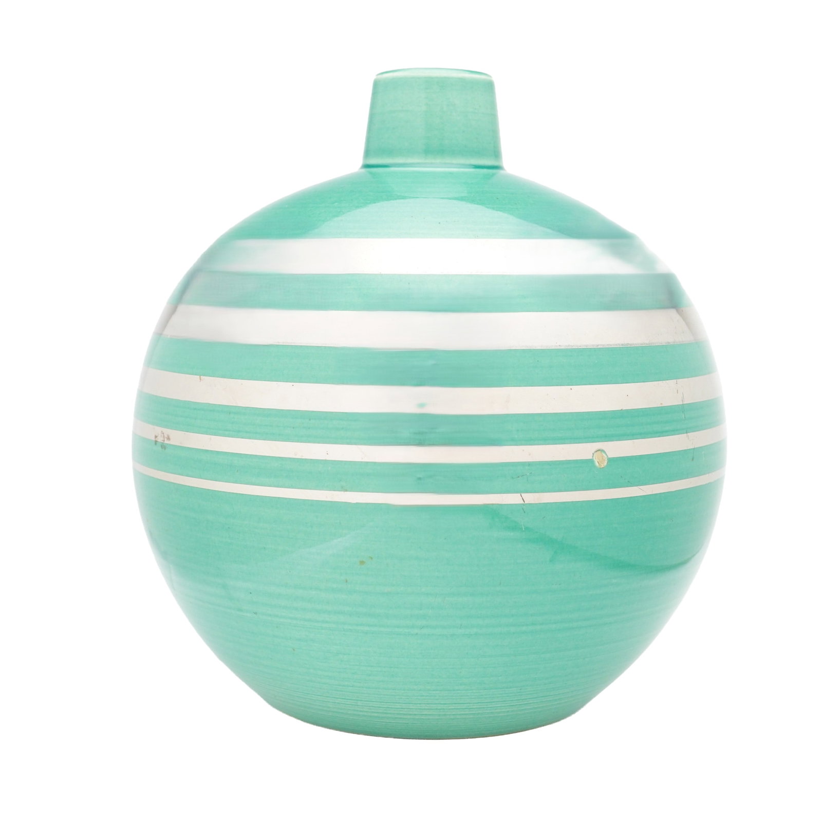 Wedgwood Teal Glazed Ceramic Vase with Silver Luster Bands (1 of 4)