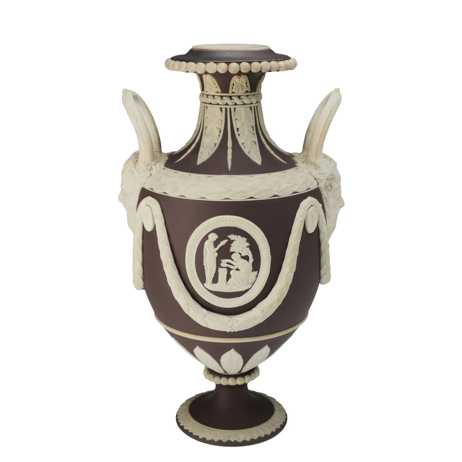 Wedgwood Chocolate Brown Dip Jasperware Two-Handled Vase (1 of 3)