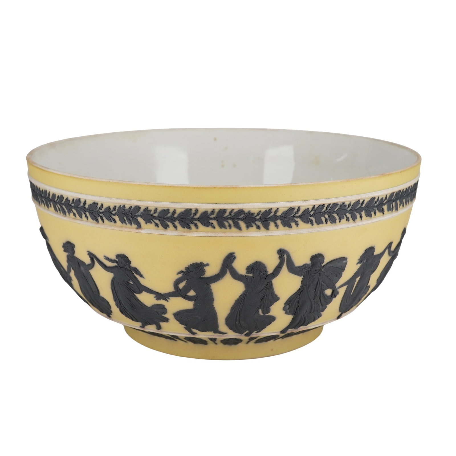 Wedgwood Primrose Yellow and Black Jasperware Dancing Hours Footed Bowl (1 of 5)