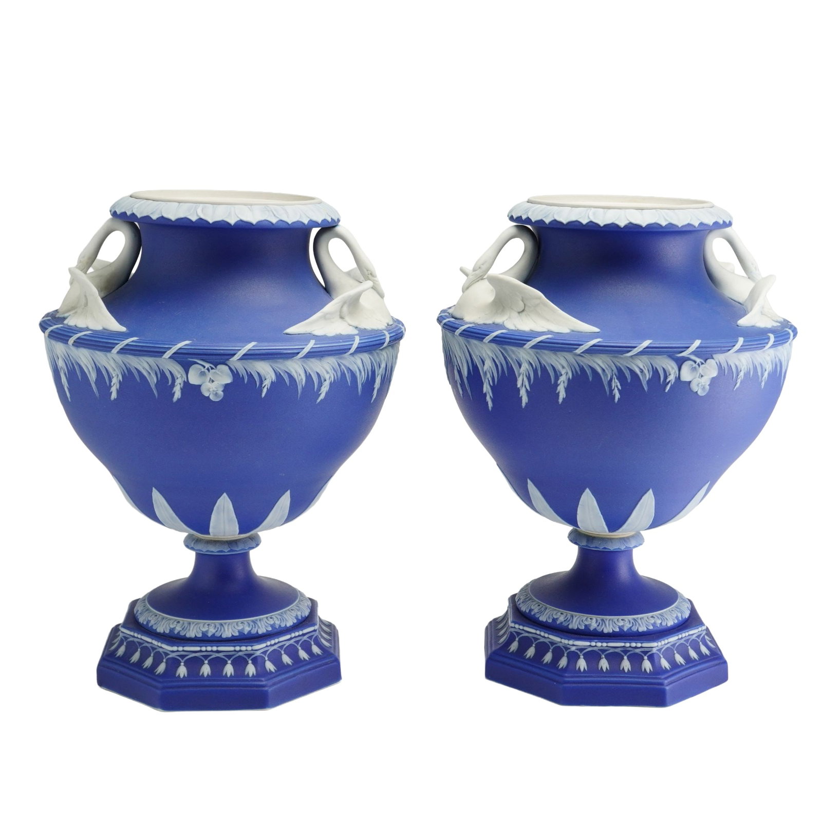 A Pair of Wedgwood Blue Jasperware Leda and the Swan Urns, ca. 1800 (1 of 4)
