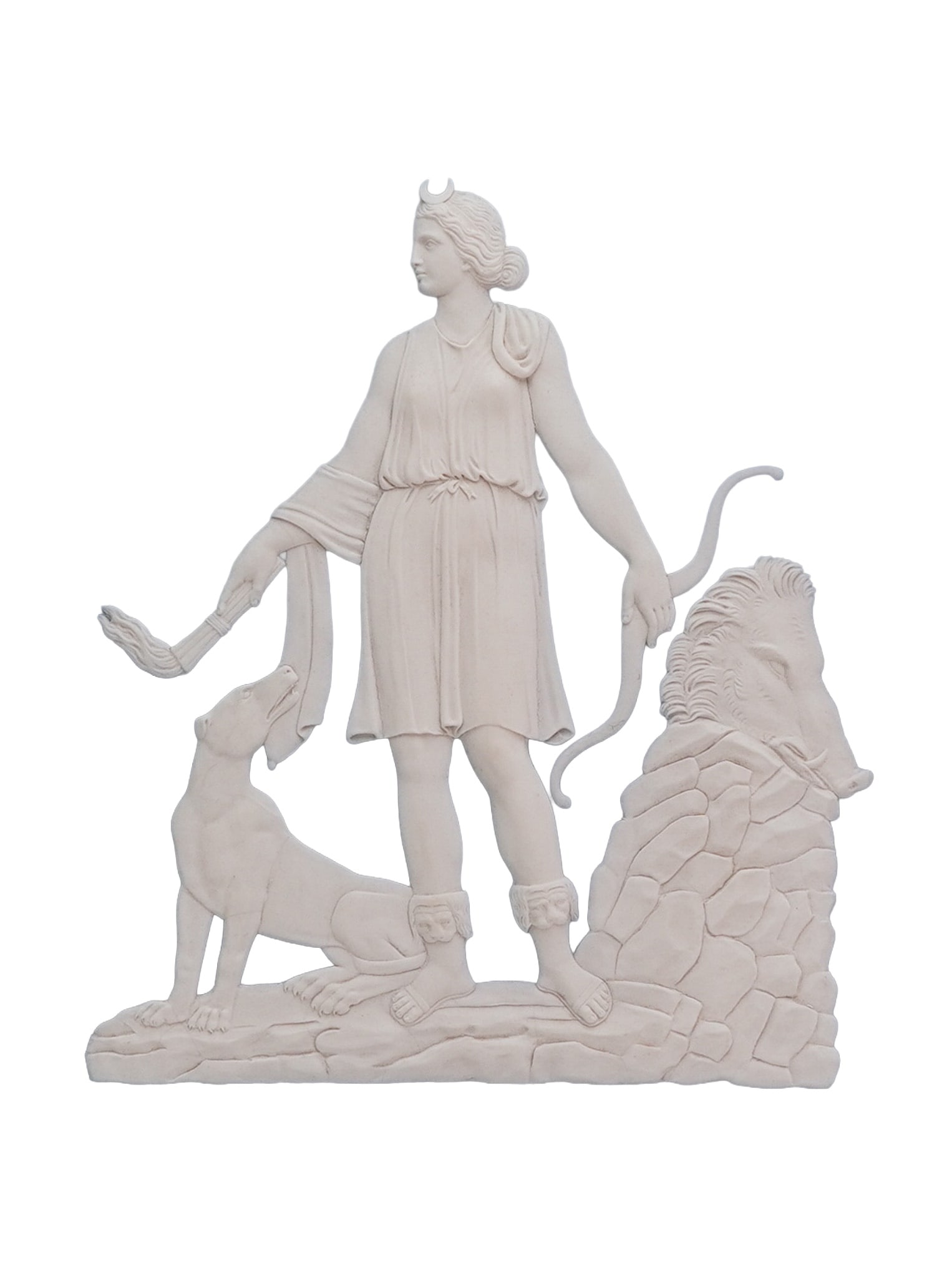 Wedgwood Bert Bentley Solid Light Blue Jasperware Plaque of Diana the Huntress: A rectangular solid light blue jasperware plaque produced by Wedgwood, featuring a white bas-relief depiction of Diana the Huntress. This piece is attributed to the celebrated Wedgwood modeler Bert Be