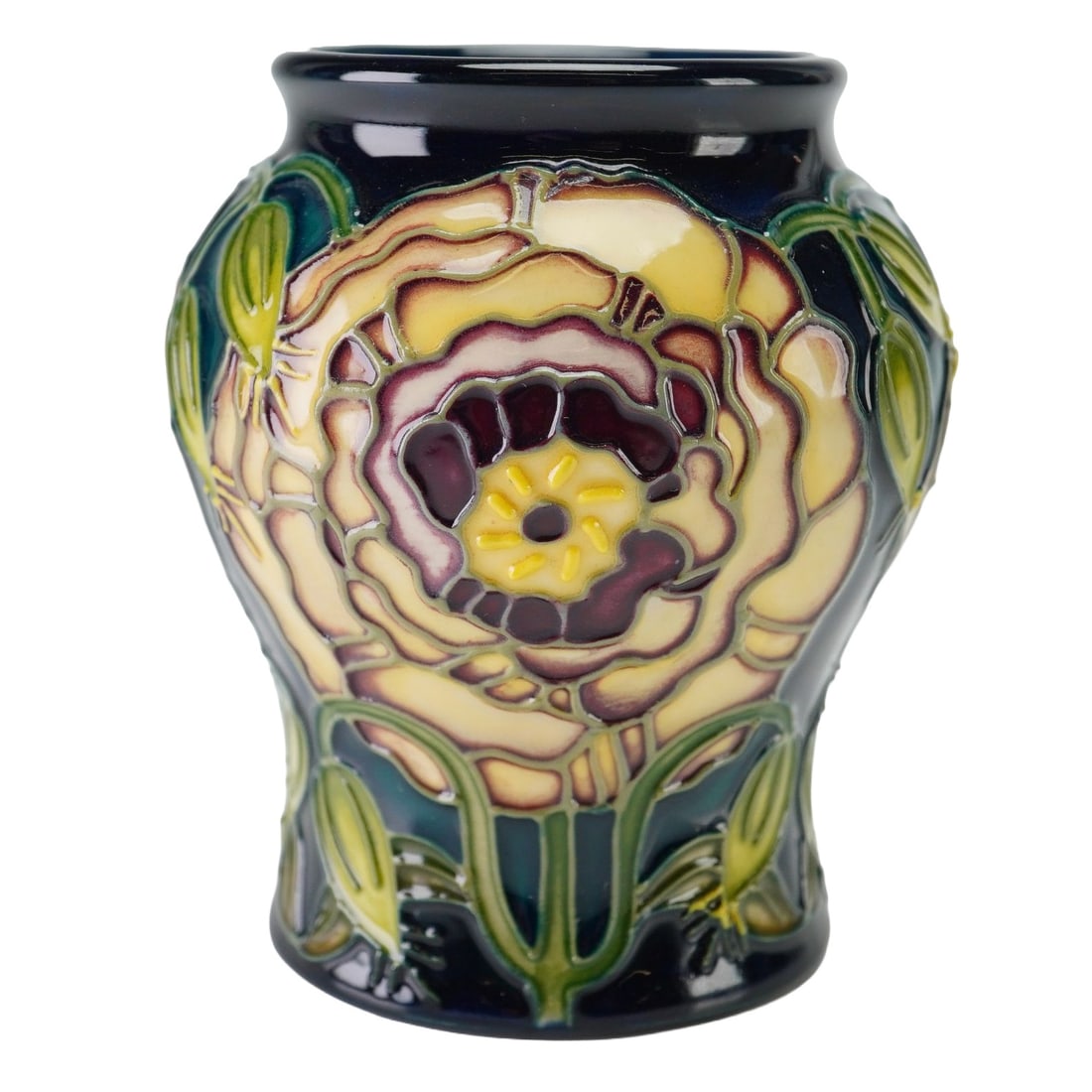 Moorcroft Pottery by Carole Lovatt 2004 Connoisseur Collection Miniature Vase, Eustoma - Purple & (1 of 3)