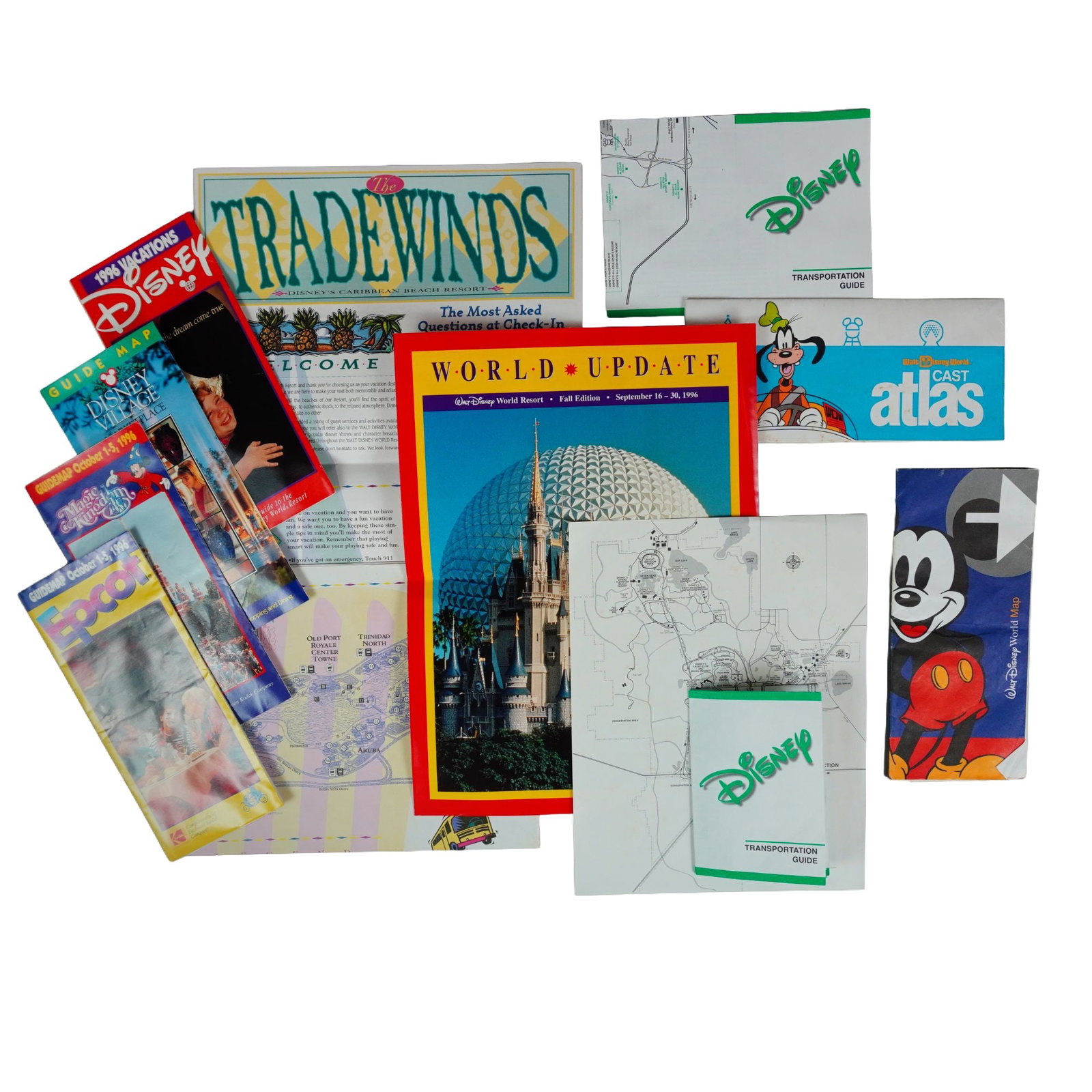 Assortment of Vintage Walt Disney World Guide Maps and Cast Atlas with Rare Underground Tunnel Map (1 of 3)